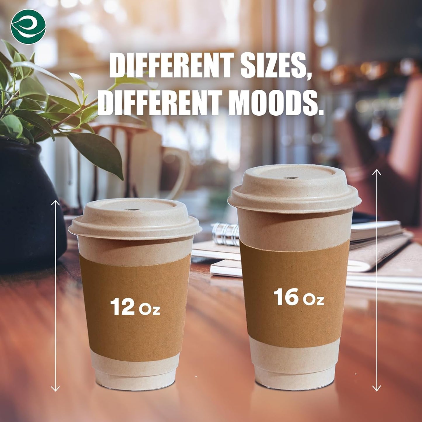 ECO SOUL 100% Compostable Coffee Cups With Lids & Sleeves - 12 Oz (50 Counts) To Go Coffee Disposable Bagasse Cups |Sturdy & Eco-Friendly Cups for Cafes, Party, Office