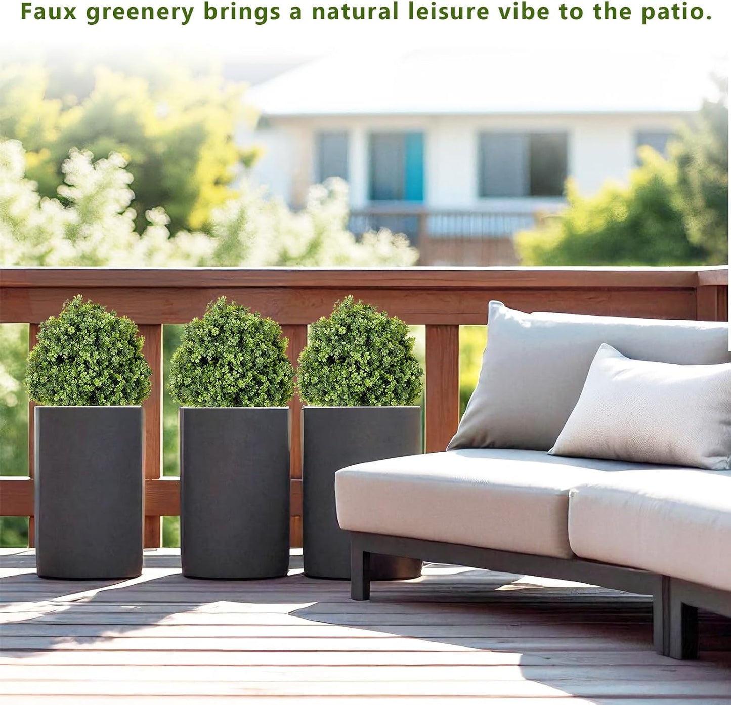 THE BLOOM TIMES 2ft Faux Boxwood Plants Outdoor Set of 2, Topiary Balls Artificial Outside Trees, 24" UV Resistant Fake Greenery Bushes & Shrubs for Front Porch Planter