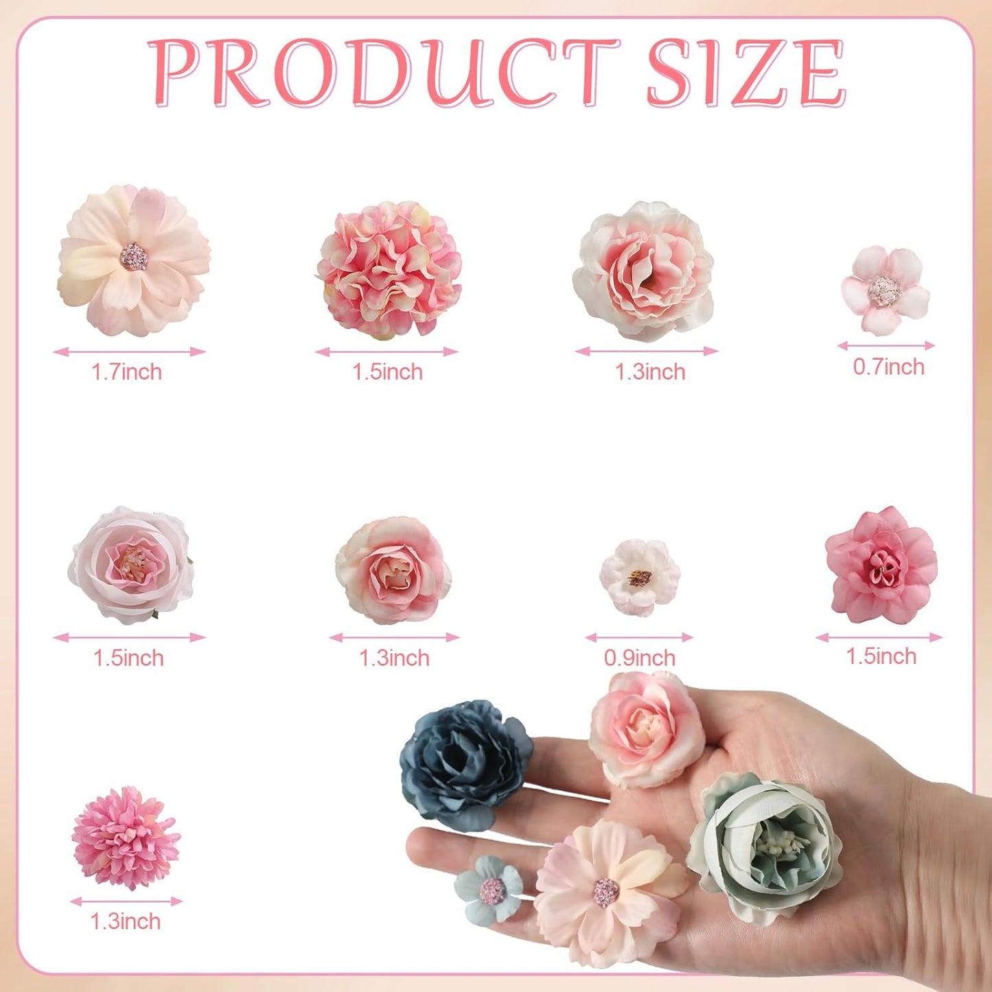 Faux Flower Heads Mini Blue Pink Artificial Flower Heads Fake Peony Daisy Rose Flowers Multicolor Small Silk Daisy Flower Heads for Craft Garland Wedding Party DIY Home Decoration,2-4 cm