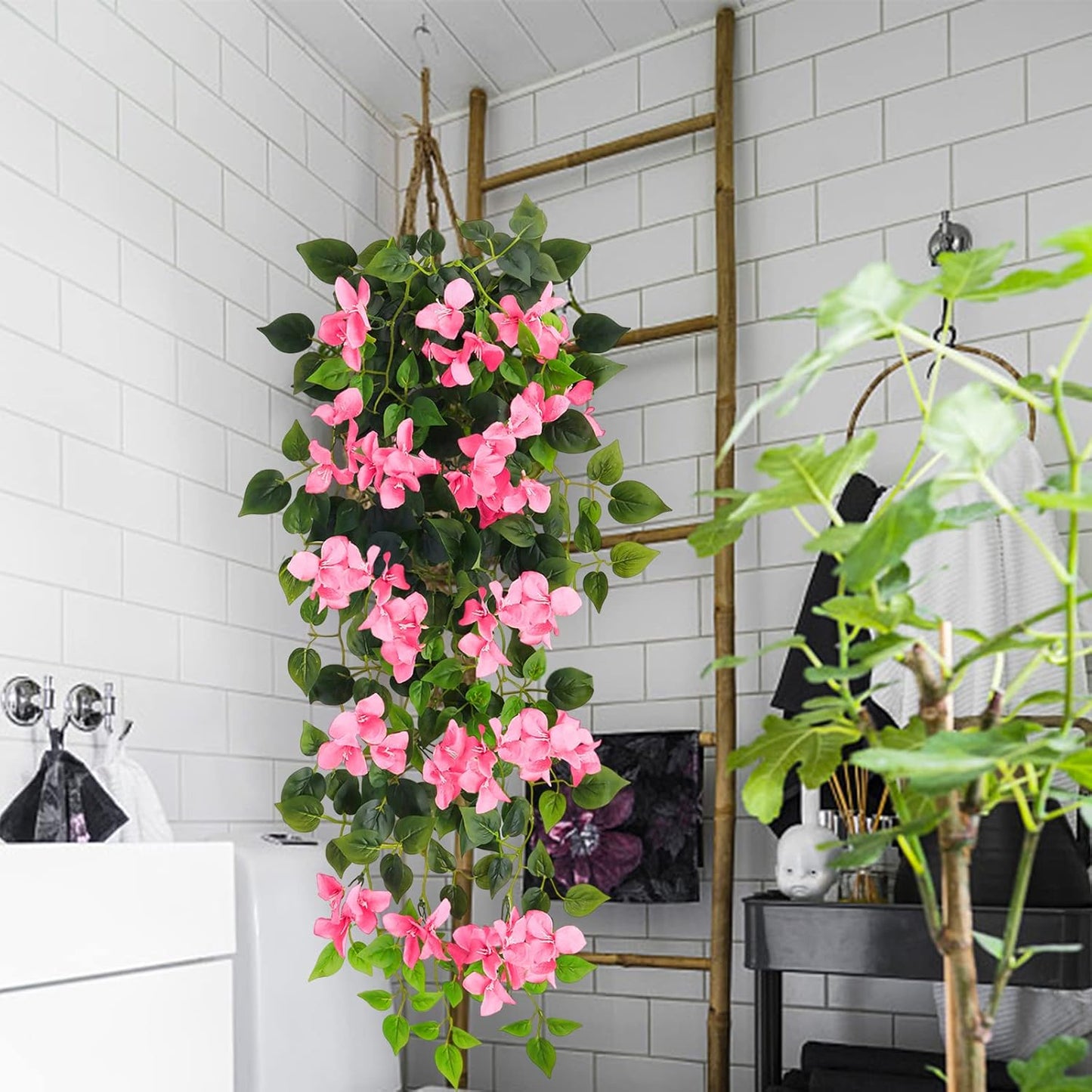 Artificial Hanging Flowers Bougainvillea, UV Resistant Fake Plastic Faux Flower Fabric Vine for Indoor Outdoor Garden Porch Eave Wedding Wall Décor