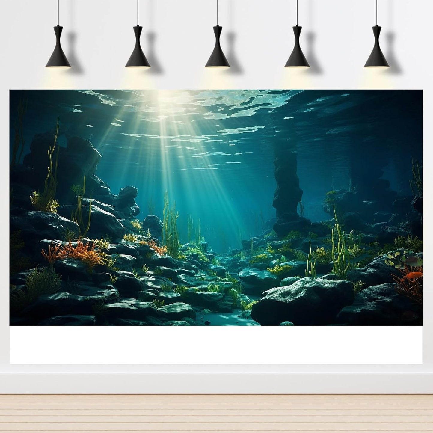 Aquarium Background Ocean Floor Fish Tank Background Underwater Coral Reef Stone Aquarium Backdrop Seaweed Background Sunlight Tank Backdrop Perfect Aquarium Backdrop Durable Vinyl 36x20in