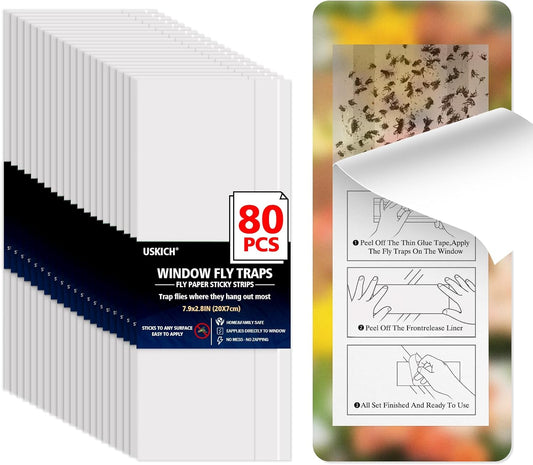 80 Pack Window Fly Traps Sticky,Clear Fly Paper Indoor for Home,Window Sticky Traps Fruit and Housefly Trap Indoor Fly Catcher Bug Traps Gnat Catcher Killer
