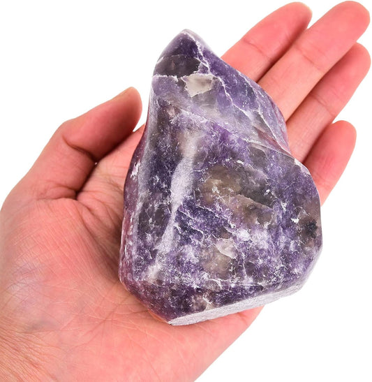 AMOYSTONE Purple Lepidolite Crystals Tower Flame Shaped Stone Energy Meditation Healing Crystal Home Decor 0.6-1.0 Pound