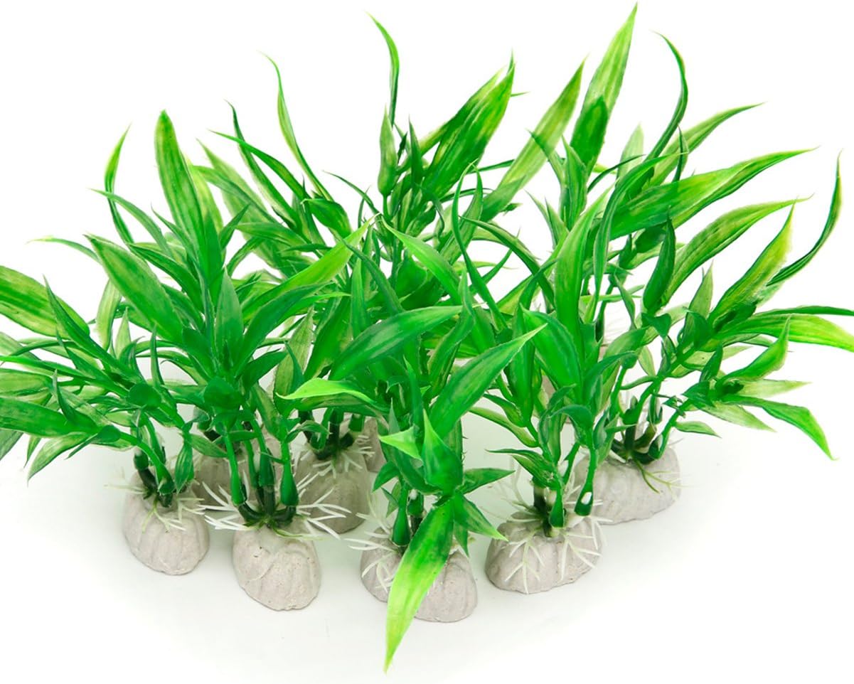 COMSUN 10 Pack Artificial Aquarium Plants, Small Size 4 inch Approximate Height Fish Tank Decorations Home Décor Plastic Green