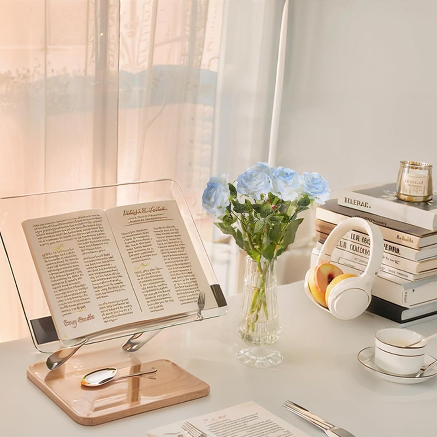 Ice Blue Artificial Roses Fake Flowers Not Bend The Peduncle with Stems for DIY Wedding Bouquets Bridal Shower Centerpieces Arrangements Tables Decorations 12pcs