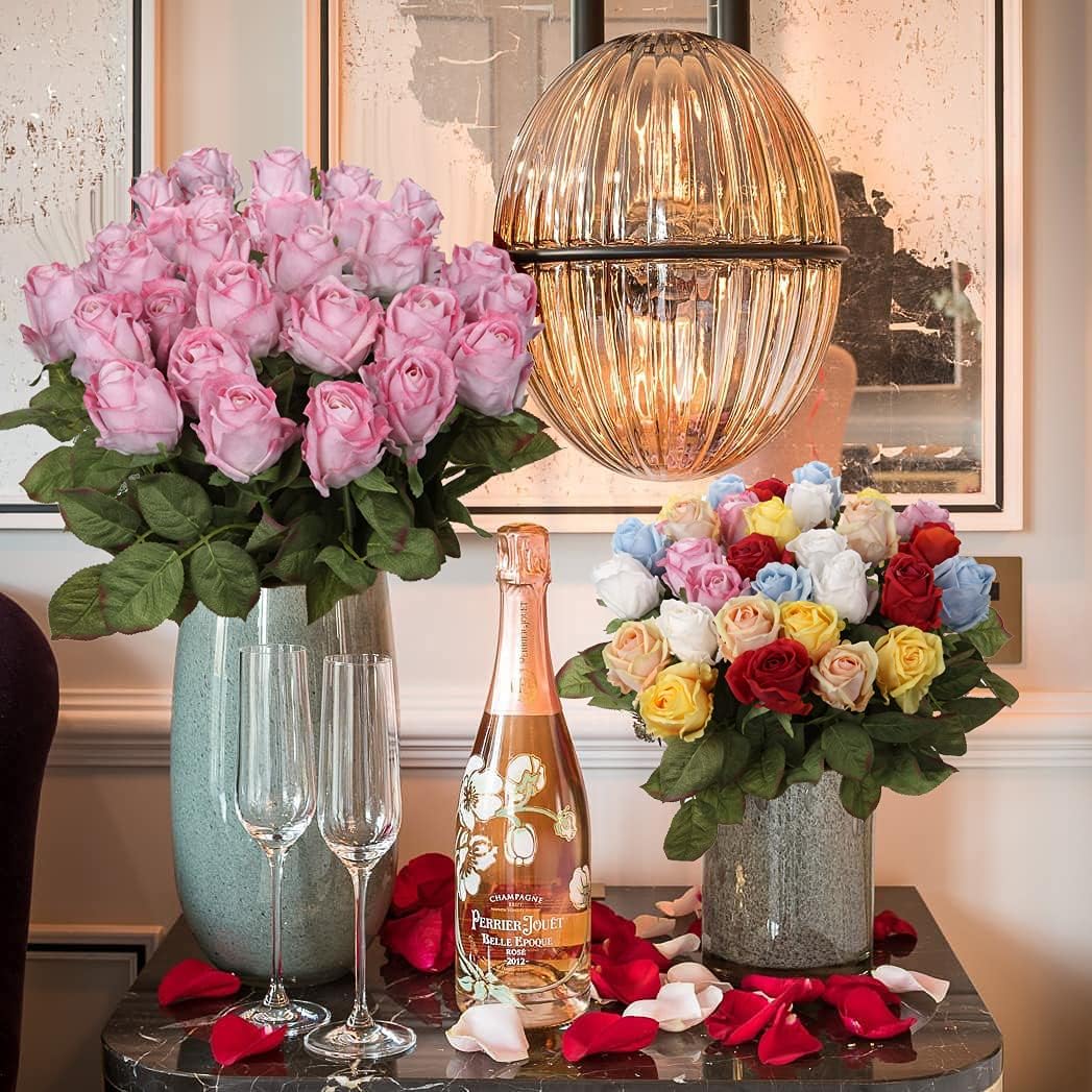 Artificial Realistic Roses Pink Flowers 24" Real Touch Silk Roses Bouquet Long Stems Rose Fake Roses Decor for Home Party Wedding Table Centerpieces Roses Realistic - 5 Pcs