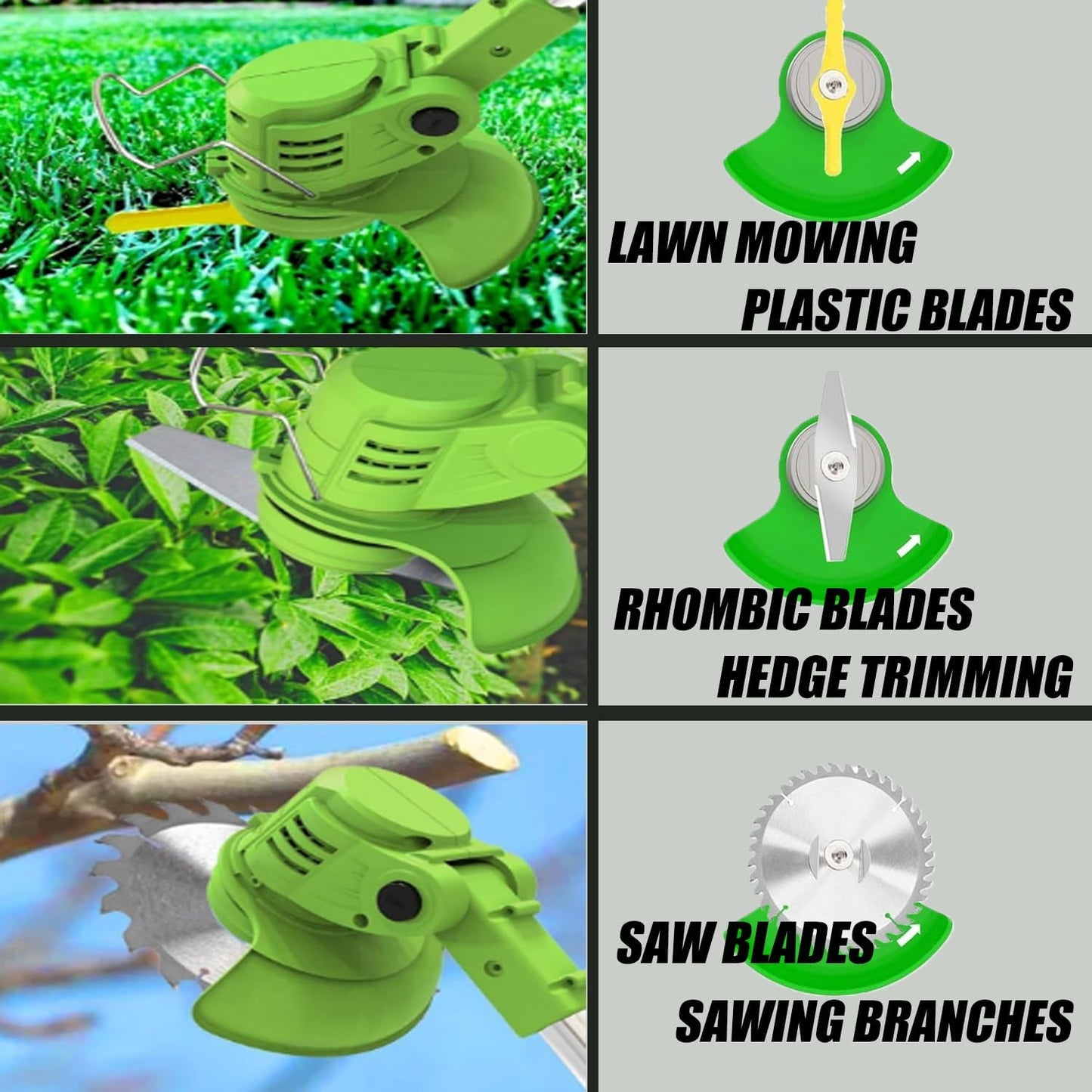 Electric Weed Wacker Cordless Eater Battery Powered, 21V Lightweight Weed Trimmer Edger Lawn Tool with 2Pcs 2000mAh Battery, 3 in 1 Stringless Grass Trimmer/Edger/Brush Cutter for Garden Yard Lawn