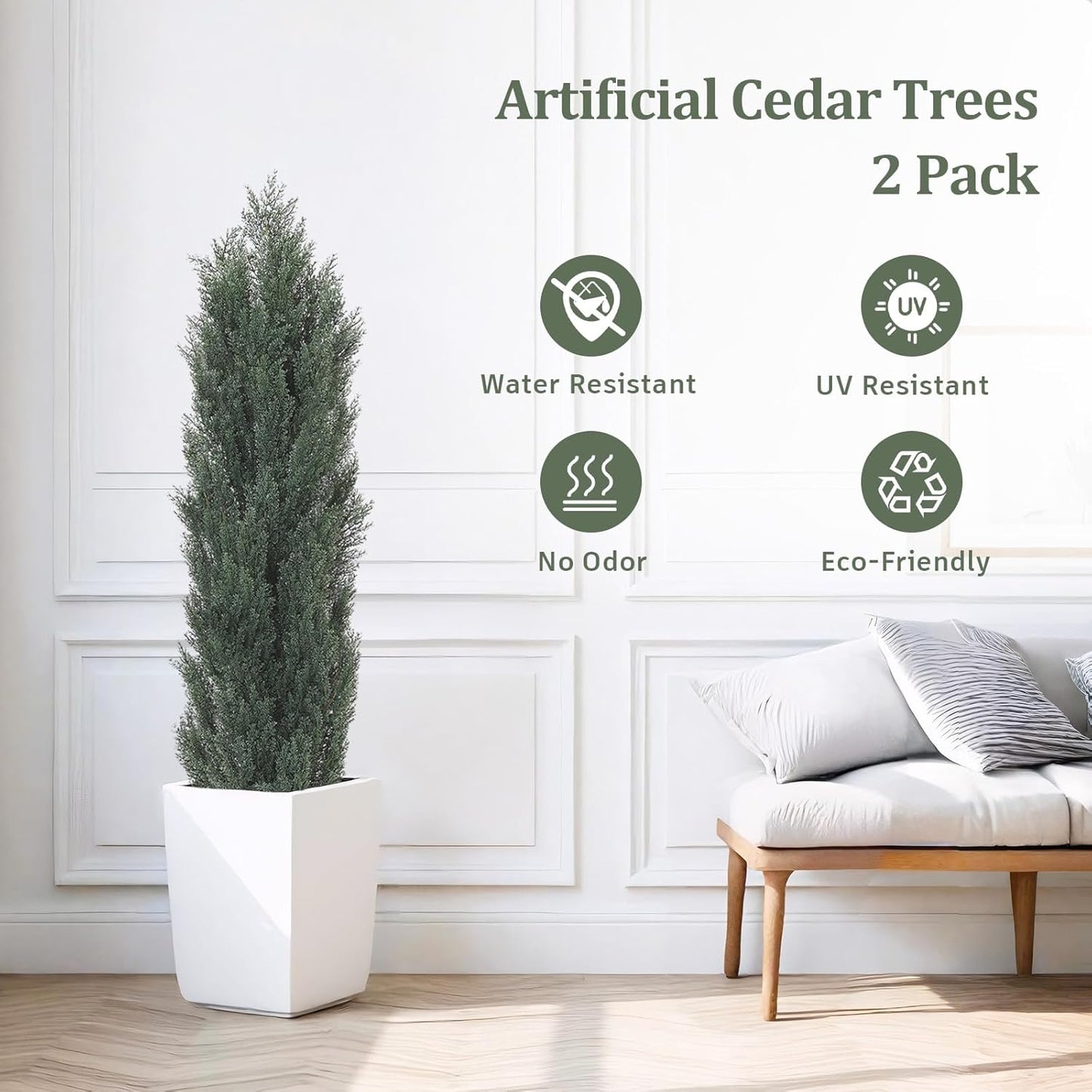 THE BLOOM TIMES 5ft Topiary Trees Artificial Outdoor – UV Resistant Faux Cedar Pine Cypress Bushes and Shrubs, Fake Potted Plants for Front Porch Outside Planter Patio Decor, Set of 2 (5 Foot)