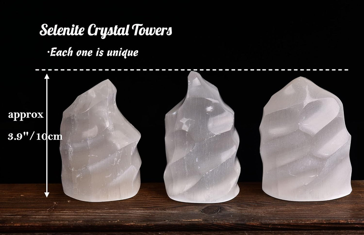 AMOYSTONE Selenite Crystal Tower Flame Shaped Stone Large Healing Crystal Meditation Home Decor 4"
