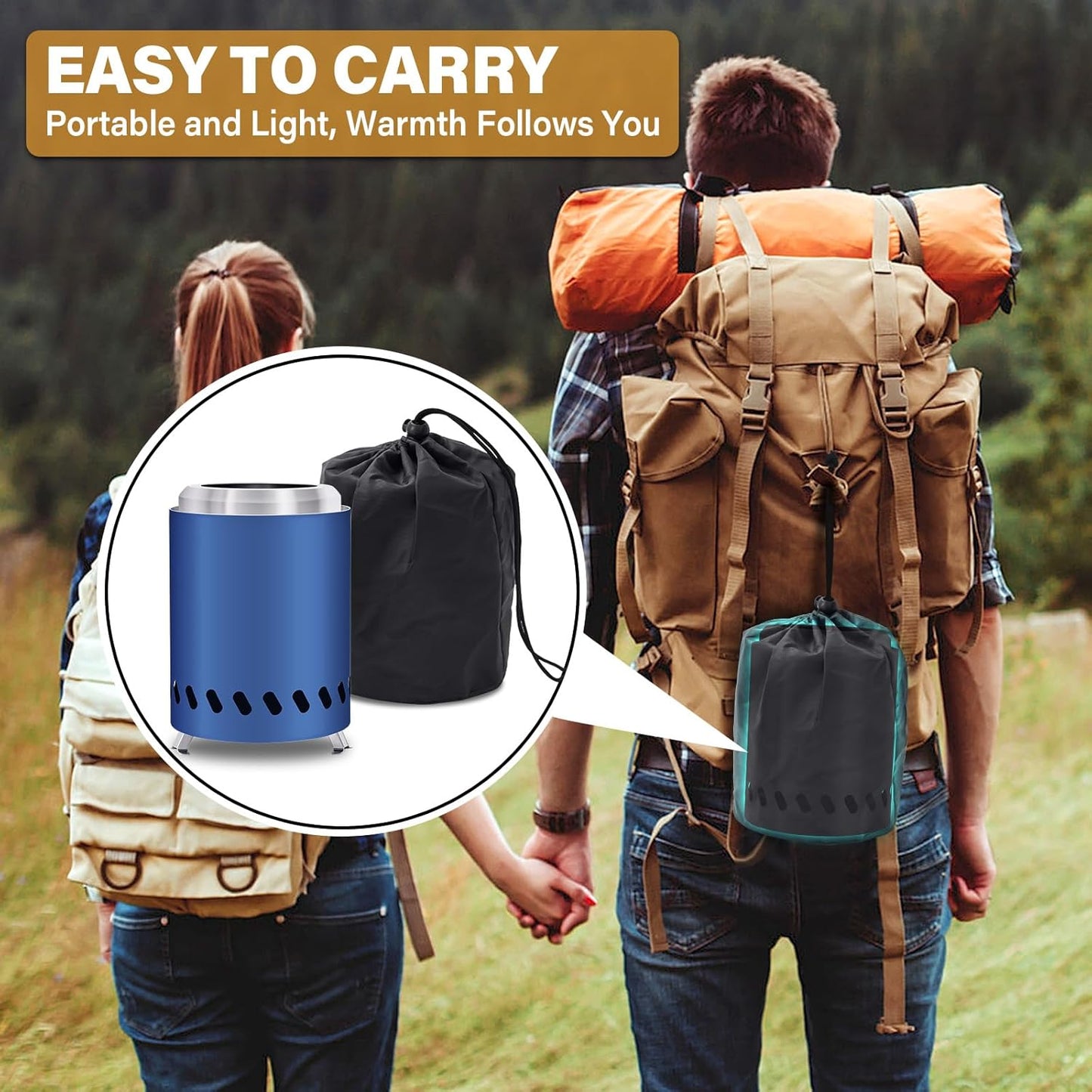 HGD 9.6 x 7.1 in Small Tabletop Fire Pit, Portable Mini Smokeless Table Top Firepit, Low Smoke Camping Stove for Outdoor & Patio, Fueled by Pellets or Wood, with Travel Bag, Stainless Steel, Blue