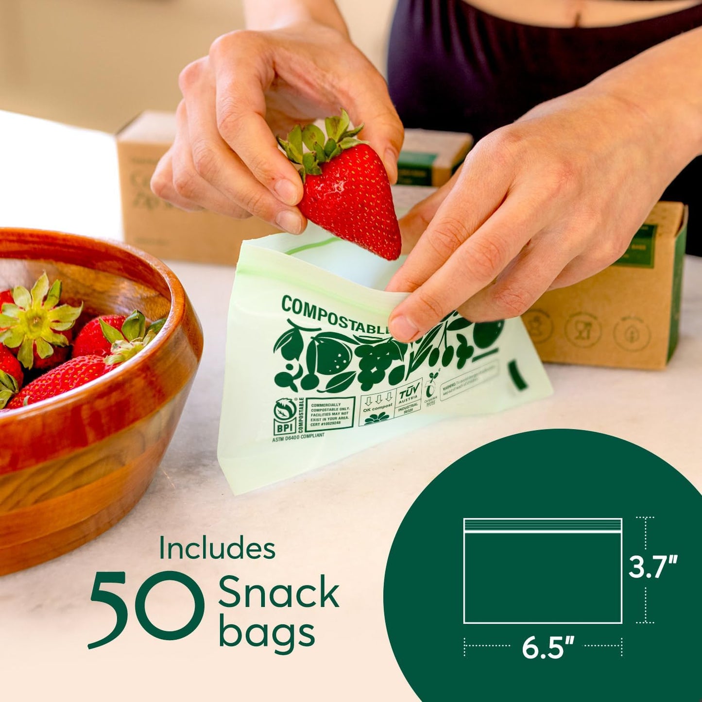 CLEANOMIC Compostable* Food Storage Bag Bundle - Gallon, Quart, Sandwich and Snack Sizes