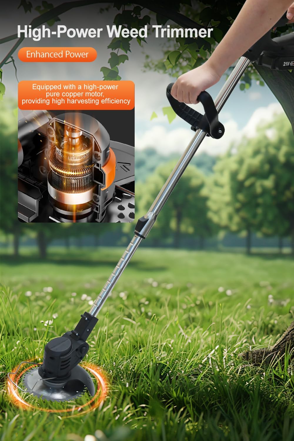Cordless Weed Wacker,Lightweight Telescoping Shaft,Electric Weed Eater,2 Batteries,Enhanced Safety Features,Grass Trimmer Cordless for Lawn, Garden, Yard GCJ-Black