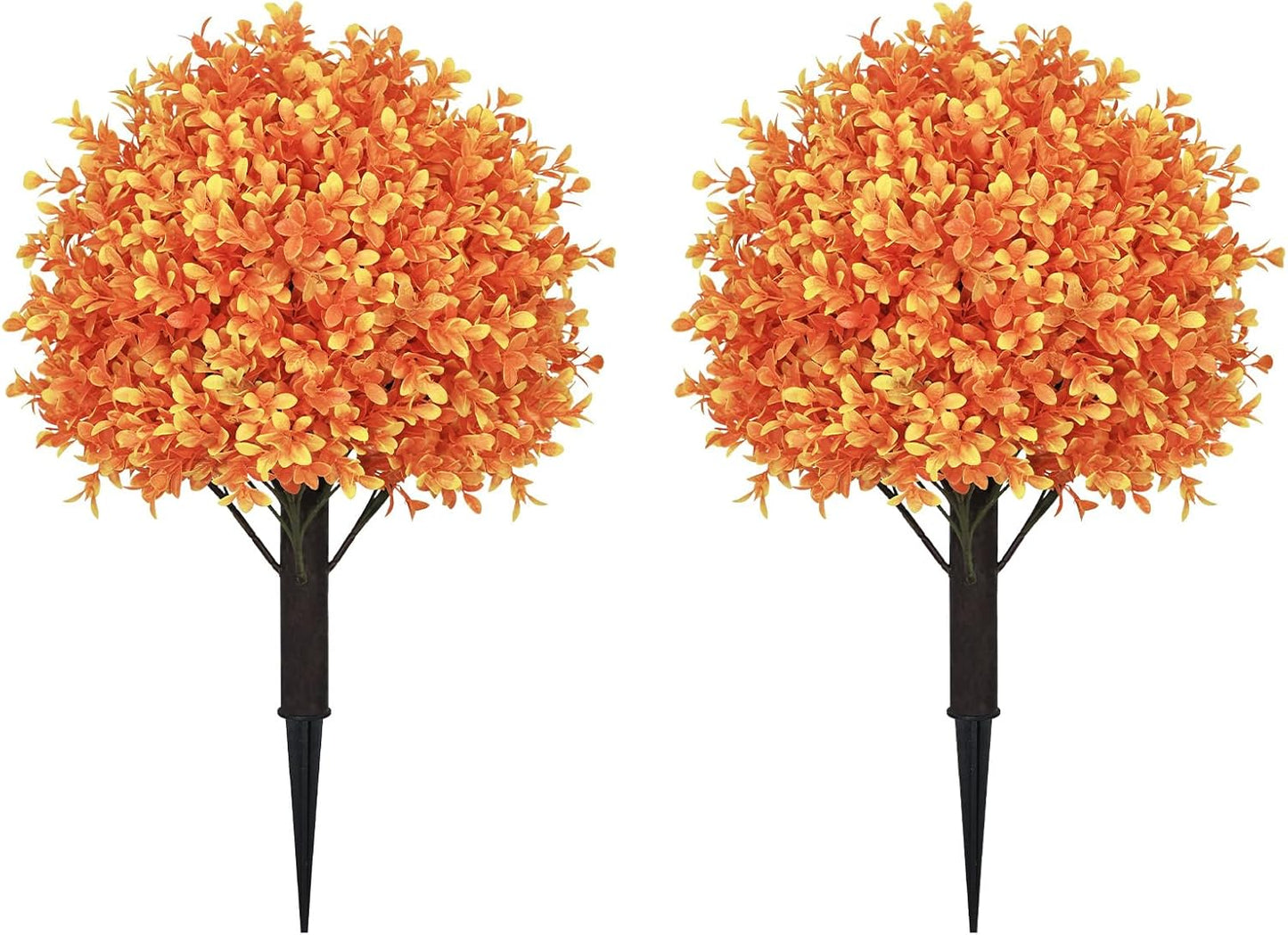 24" Tall Artificial Boxwood Ball Fall Topiary Trees Set of 2, UV Resistant Large Faux Plants Outdoor, 2ft Fake Bushes and Shrubs Look Real with Stake for Front Porch Outside Planter Backyard Decor