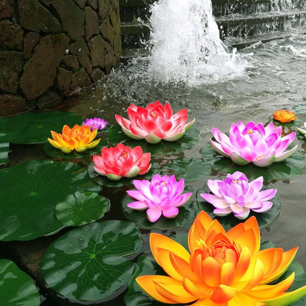 Superdream 4PCS Large Artificial Floating Lotus Flowers, Home Garden Pond Aquarium Wedding Decor (7inch) (Purple)
