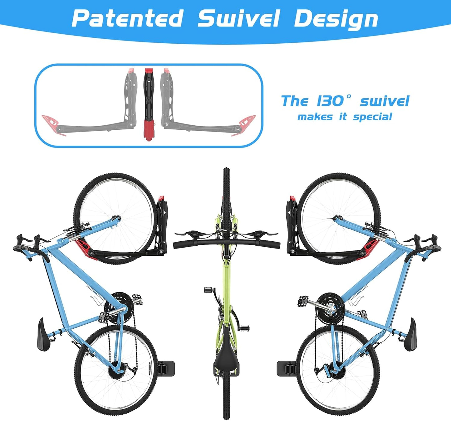 WALMANN BIKEPAL No Lifting Wall Mount Swivel Bike Rack, Vertical Bike Wall Hangers for Garage Space Saving Bike Storage Solution(2 Pack)