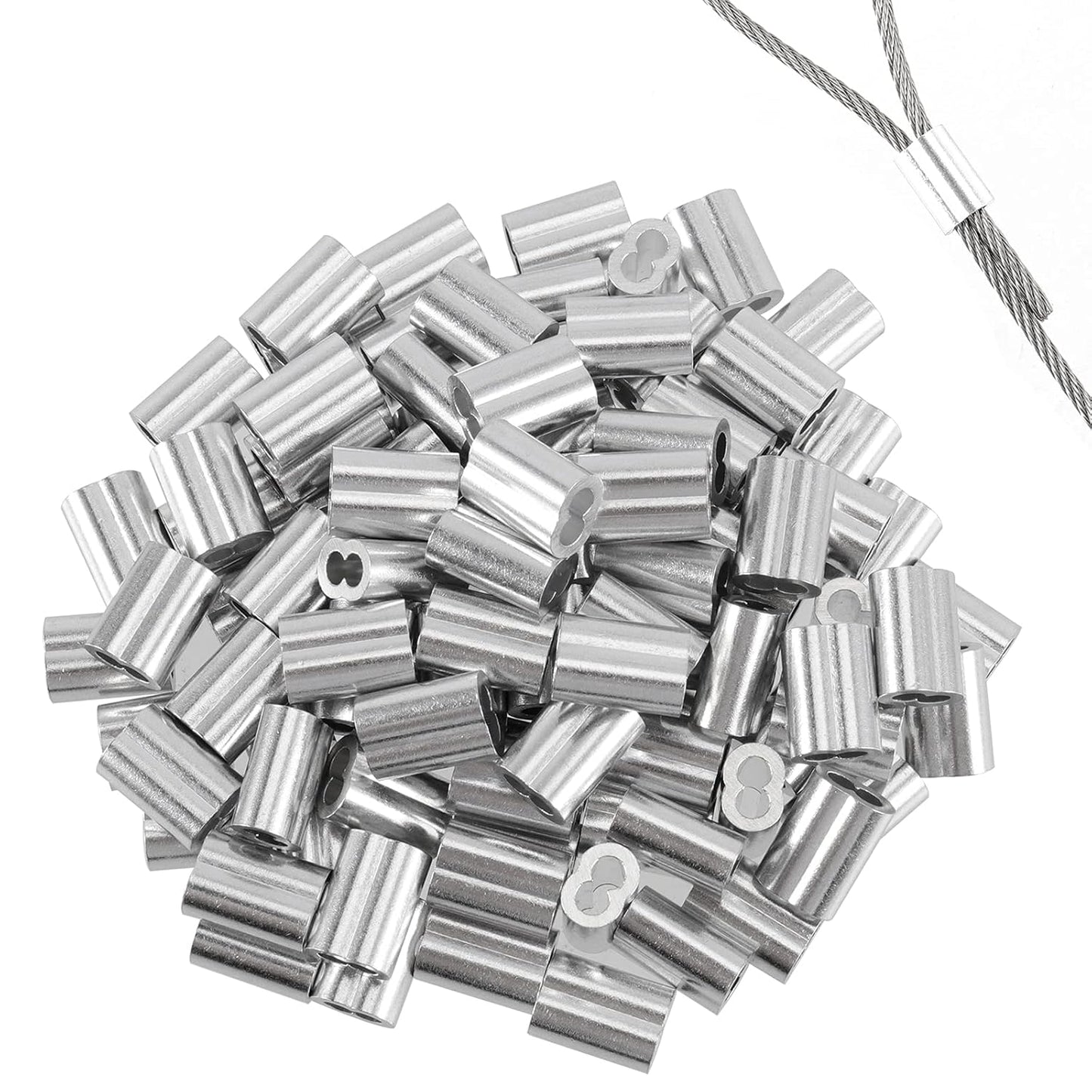 1/8 Inch 200 FT 316 Stainless Steel Wire Cable, 7x7 Inch Aircraft Cable, Wire Rope 100 PCS Strand Construction Braided with Crimping Sleeves, 660lbs/300kg Breaking Strength