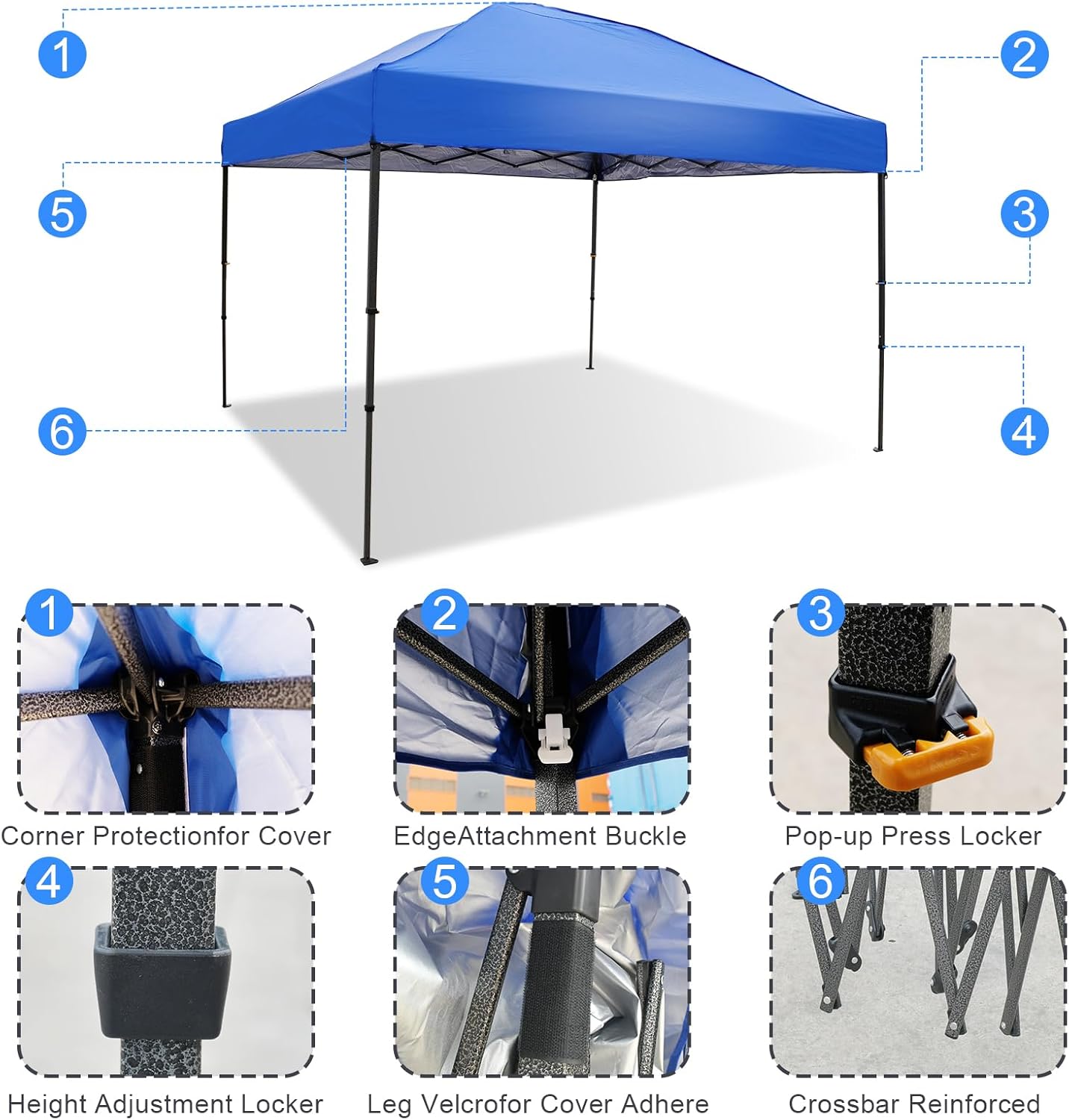 10x10 Pop Up Canopy Tent, Instant Outdoor Canopy with Sand Bags Waterproof Sun Shade Easy Up Tents for Parties,Canopy for Camping Beach Parties (Blue)