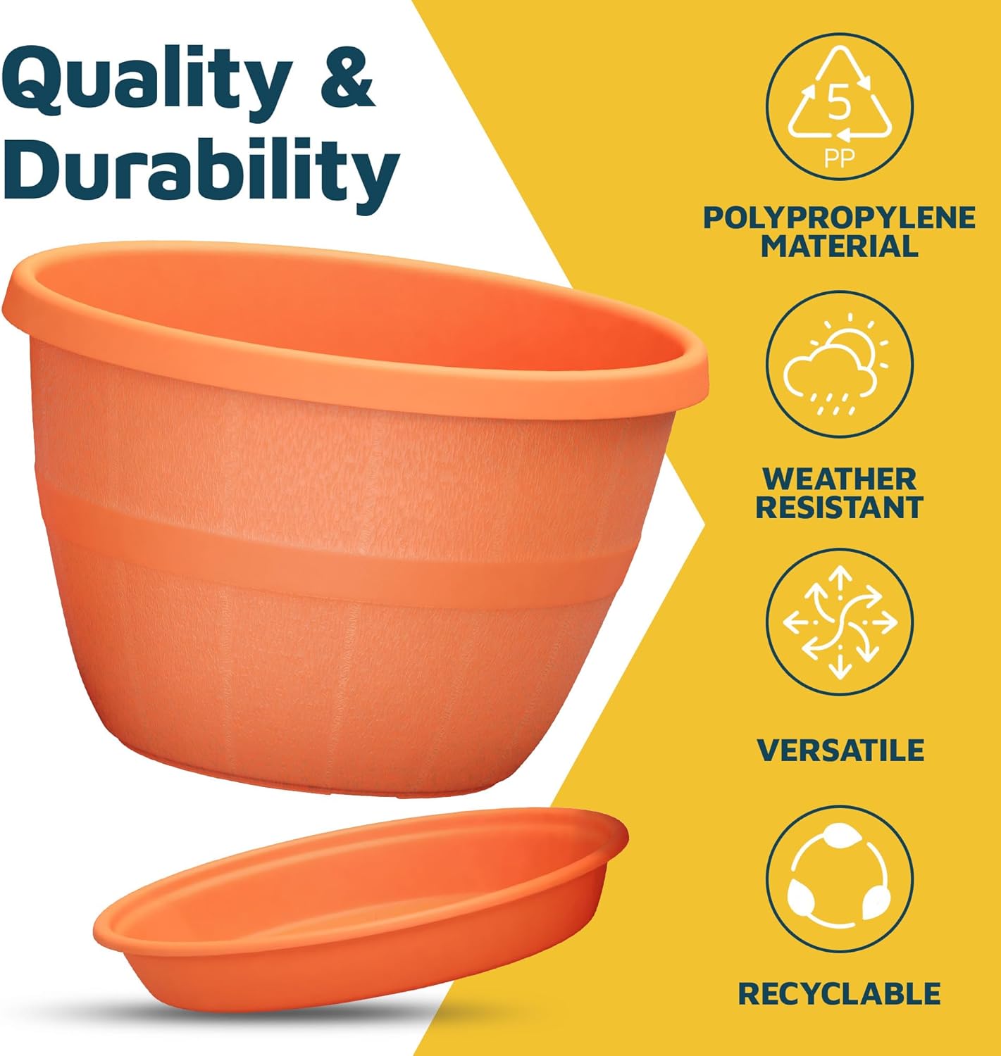 10-Inch Whiskey Barrel Planters Outdoor Pack of 2 - Durable Plastic Plant Pots for Indoor & Outdoor Use with Drainage & Saucer, Lightweight Rustic Barrel Planters for Flowers, Herbs & Small Plants