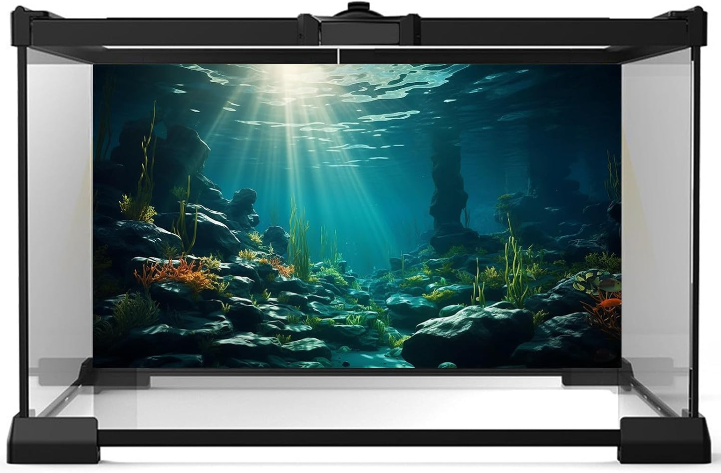 Aquarium Background Ocean Floor Fish Tank Background Underwater Coral Reef Stone Aquarium Backdrop Seaweed Background Sunlight Tank Backdrop Perfect Aquarium Backdrop Durable Vinyl 24x16in