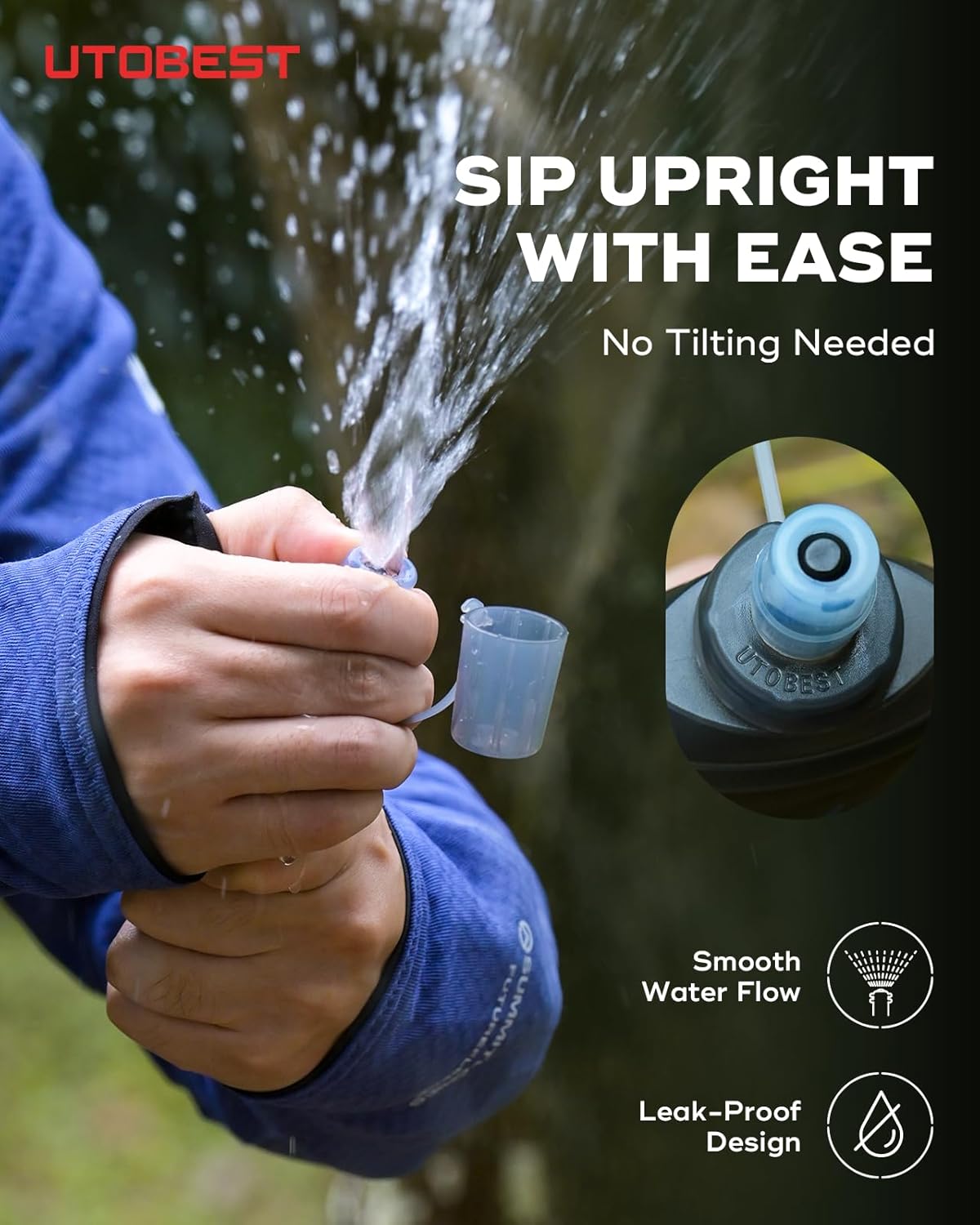 UTOBEST 150ml Soft Flask, 2 Pack Flexible TPU Hydration Water Bottle, Collapsible with 28mm Caliber for Running, Hiking, Cycling, Climbing, and Marathon Green