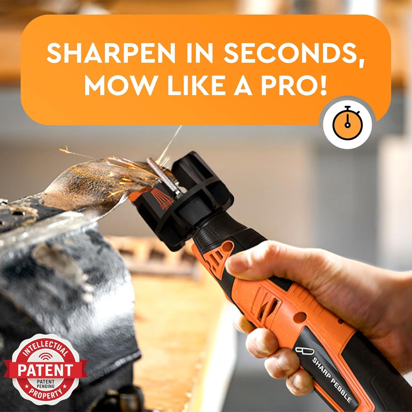 Sharp Pebble Cordless Lawn Mower Blade Sharpener – Adjustable 20°- 40° Angle Guide-Rotary Tool with Replaceable Sharpening Wheel Bits & Fast Rechargeable Battery – Effortless Precision for Lawn Care