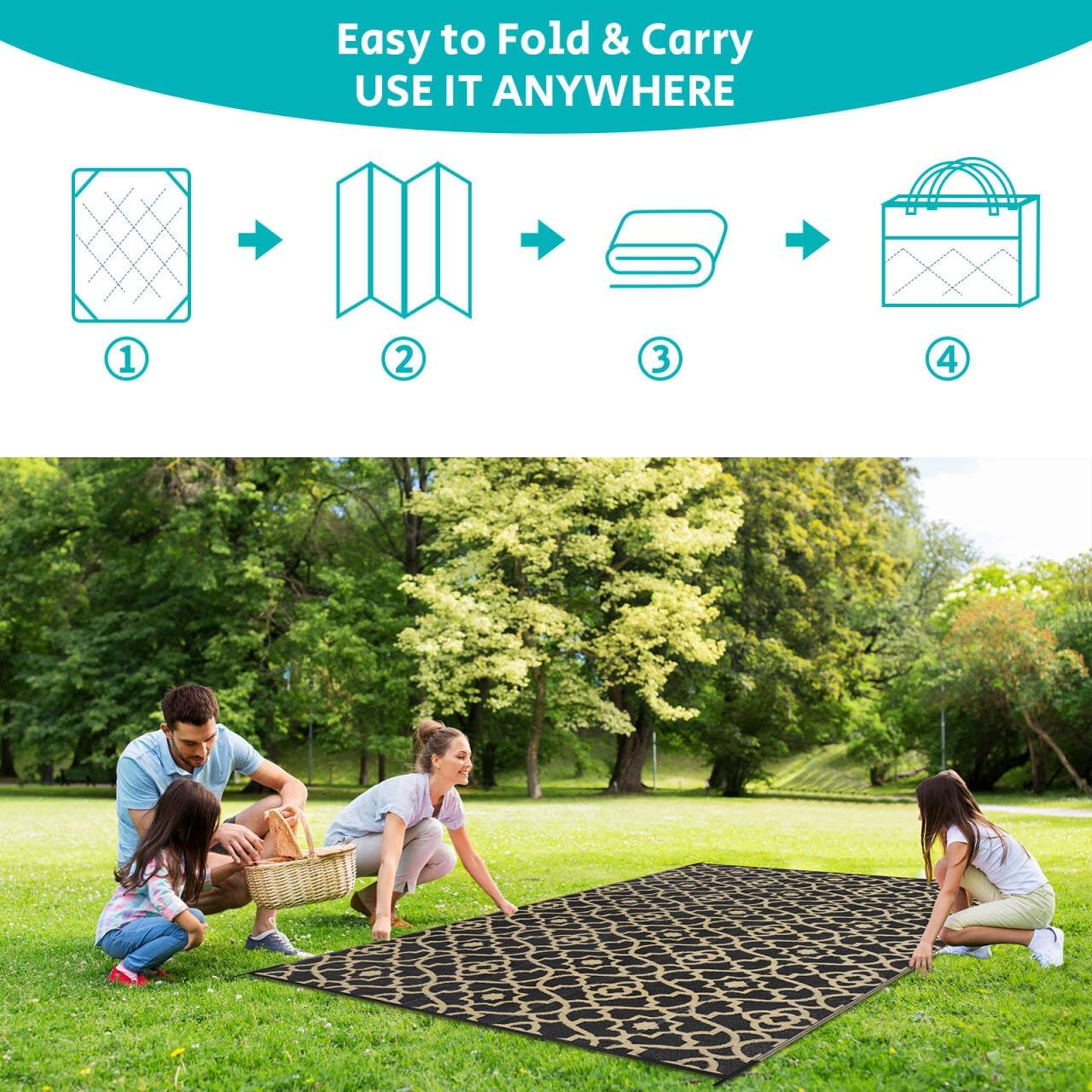 HEBE Outdoor Rug Waterproof 5x8, Reversible Plastic Straw Rug RV Camping Rug, Indoor Outdoor Patio Mat Clearance, Outside Carpet for Porch,Deck,Camper,Balcony,Backyard,Picnic