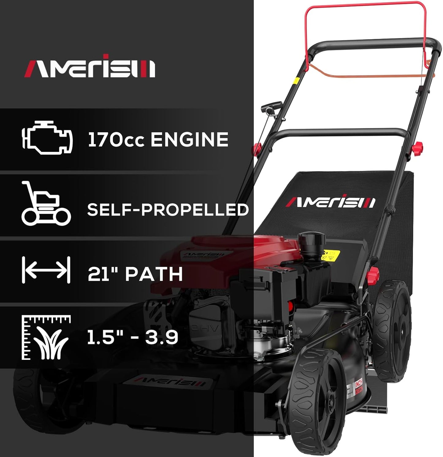 Self Propelled Gas Lawn Mower, 21" with 170cc 4-Cycle OHV Engine 3-in-1 RWD Self-Propelled Lawn Mower (AV8621S1)