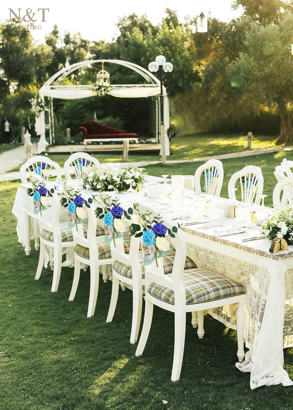 N&T NIETING Blue Roses Artificial Flowers, 25pcs Fake Flowers Rose Perfect for DIY Wedding Bridesmaid Bridal Bouquets Centerpieces Home Flower Arrangement Decoration, Series Blue