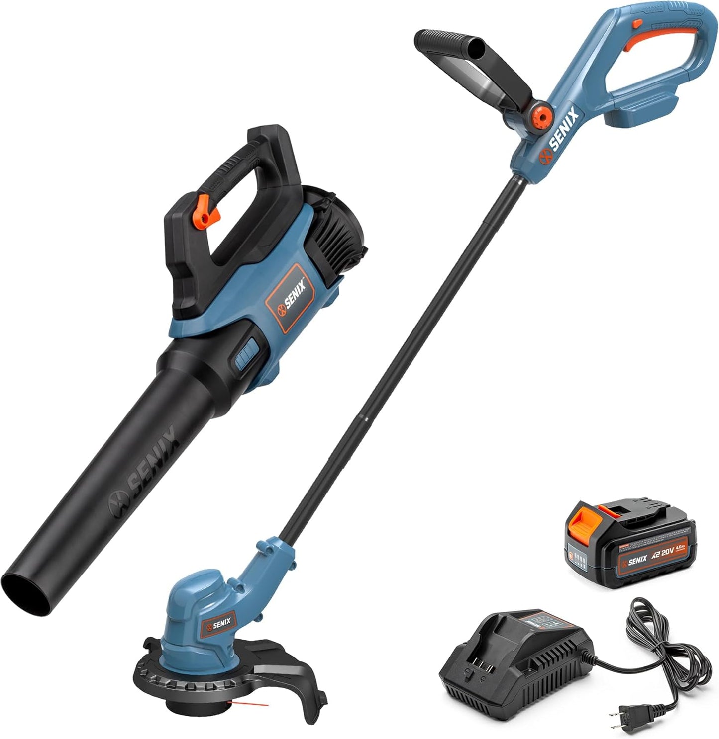 SENIX X2 20 Volt Max* 2-Piece Cordless Power Tool Combo Kit with Battery Powered 10-Inch String Trimmer and Variable Speed Leaf Blower, Includes 4.0 Ah Battery & Charger (S2K2B1-03)