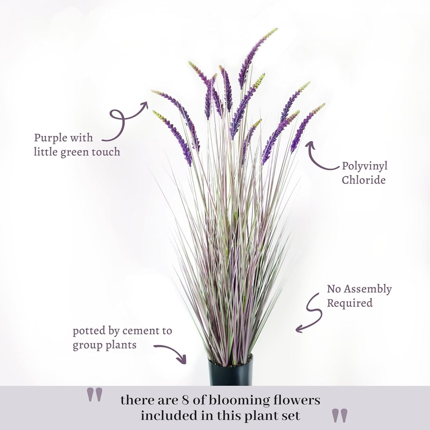 KOL 5ft 2-Pack Faux Veronica Spiked Speedwell Grass, 59in Artificial Veronica Spicata Plant, Tall Fake Reed Grasses for Home Office Garden Wedding Décor, Indoor Outdoor, UV-Resistant, Purple