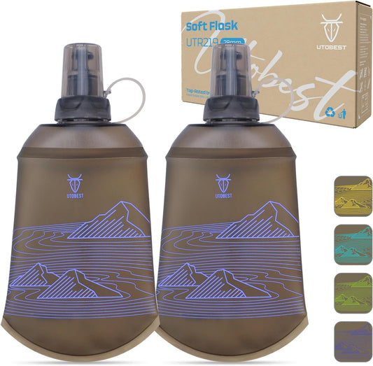 UTOBEST 200ml Soft Flask, 2 Pack Flexible TPU Hydration Water Bottle, Collapsible with 28mm Caliber for Running, Hiking, Cycling, Climbing, and Marathon Purple