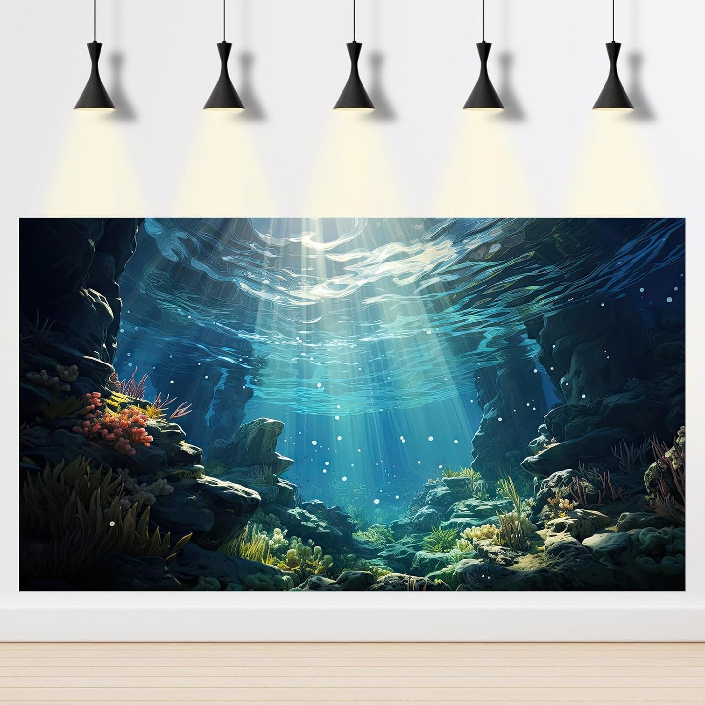 Underwater Aquarium Background Corals and Tropical Fish Terrarium Backdrop Rock Aquatic Plants Sunlight Rays Fish Tank Background Tank Aquarium Wallpaper Poster Decor 72x18in
