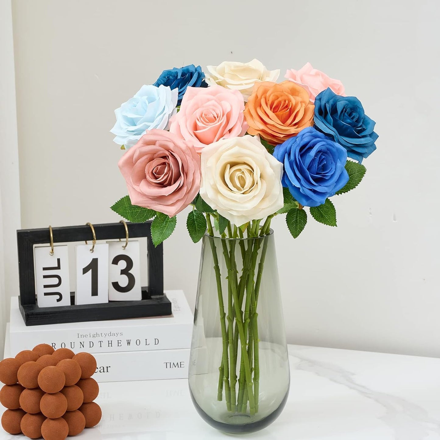 Artificial Rose 10pcs Open Flower Bouquet Faux Rose Stems for Wedding Arrangement, Bridal Bouquet, Centerpiece, Fake Faux Silk Flowers (Coral Peach)