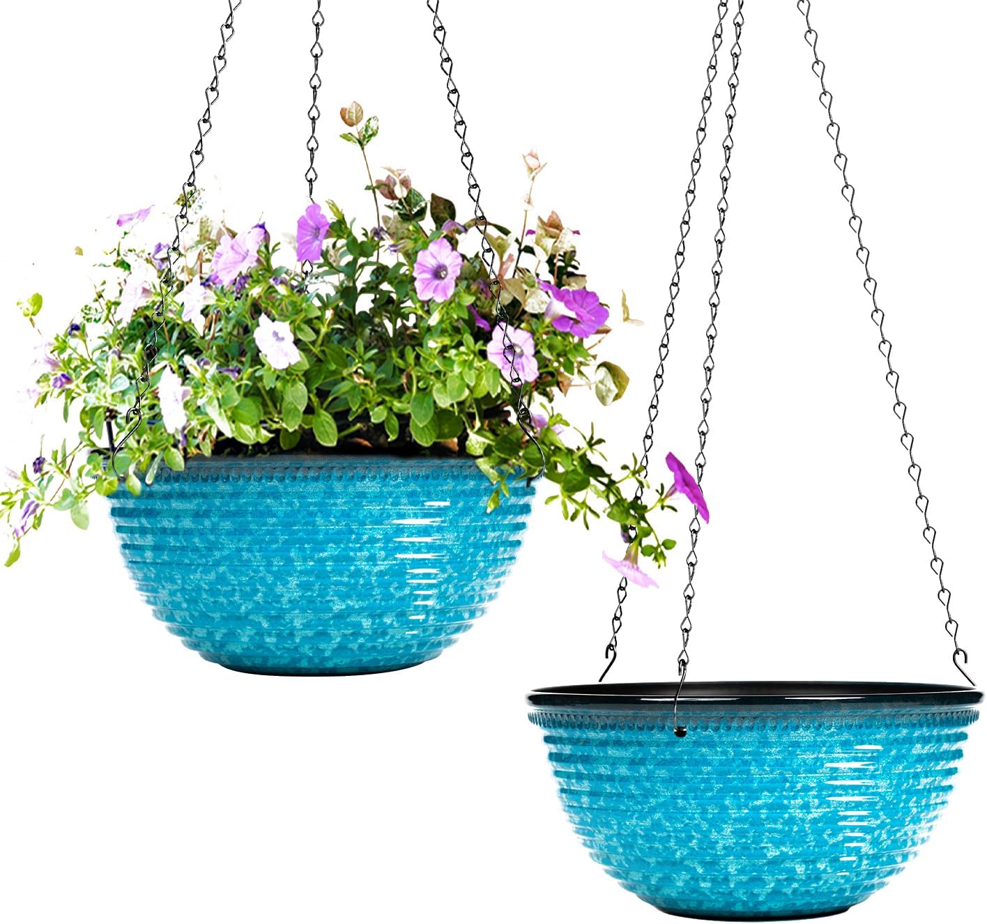 10 Inch Hanging Planter, 2 Pack Hanging Planters for Indoor Outdoor Plants Self Watering Hanging Pots with Drainage Holes for Garden Home (Snowflake Blue)