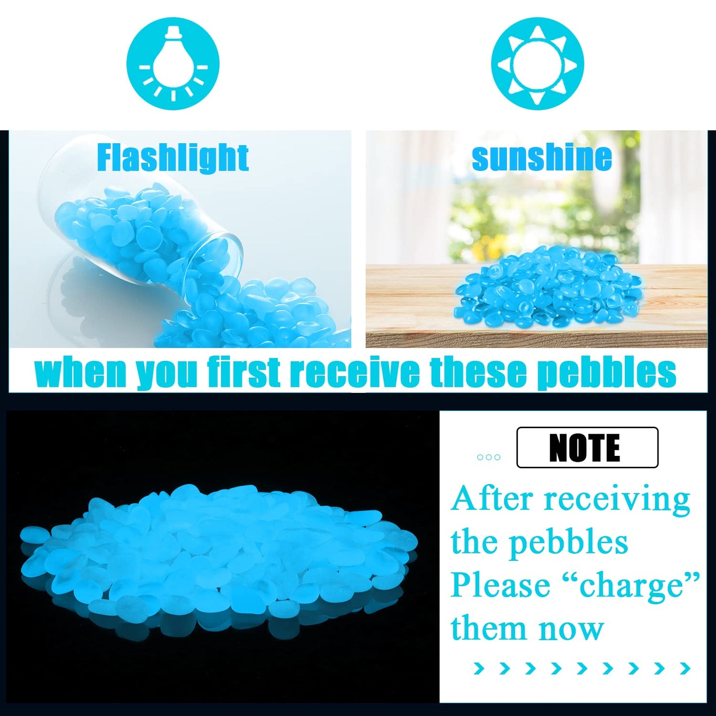 900pcs Glow in The Dark Rocks Outdoor Decorations Stones Small Luminous Pebbles Indoor/Outdoor Decor for Garden Fish Tank Aquarium Planter Walkway - Lake Blue