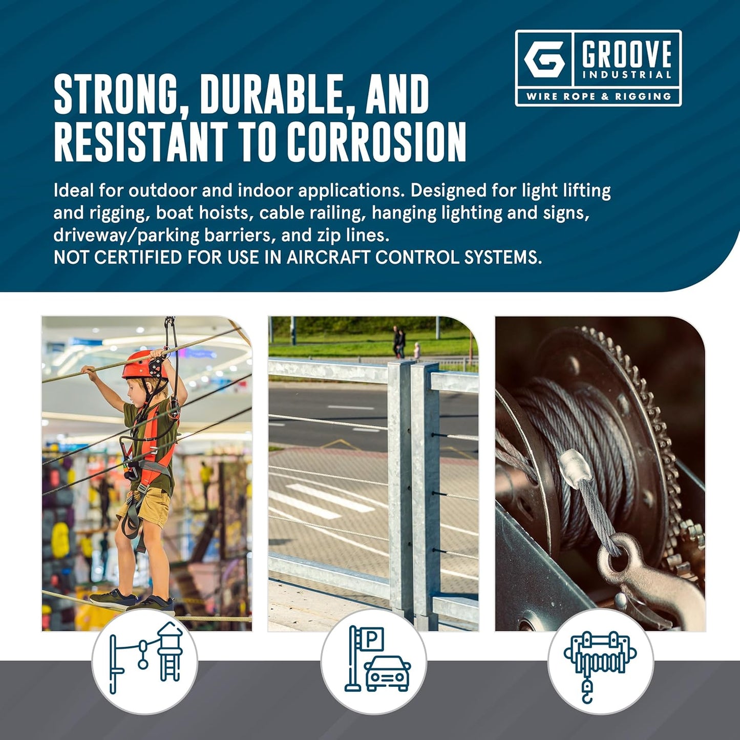 1/8’’ 7x19 Hot Dip Galvanized Aircraft Cable – Steel Wire Rope - 600 Feet