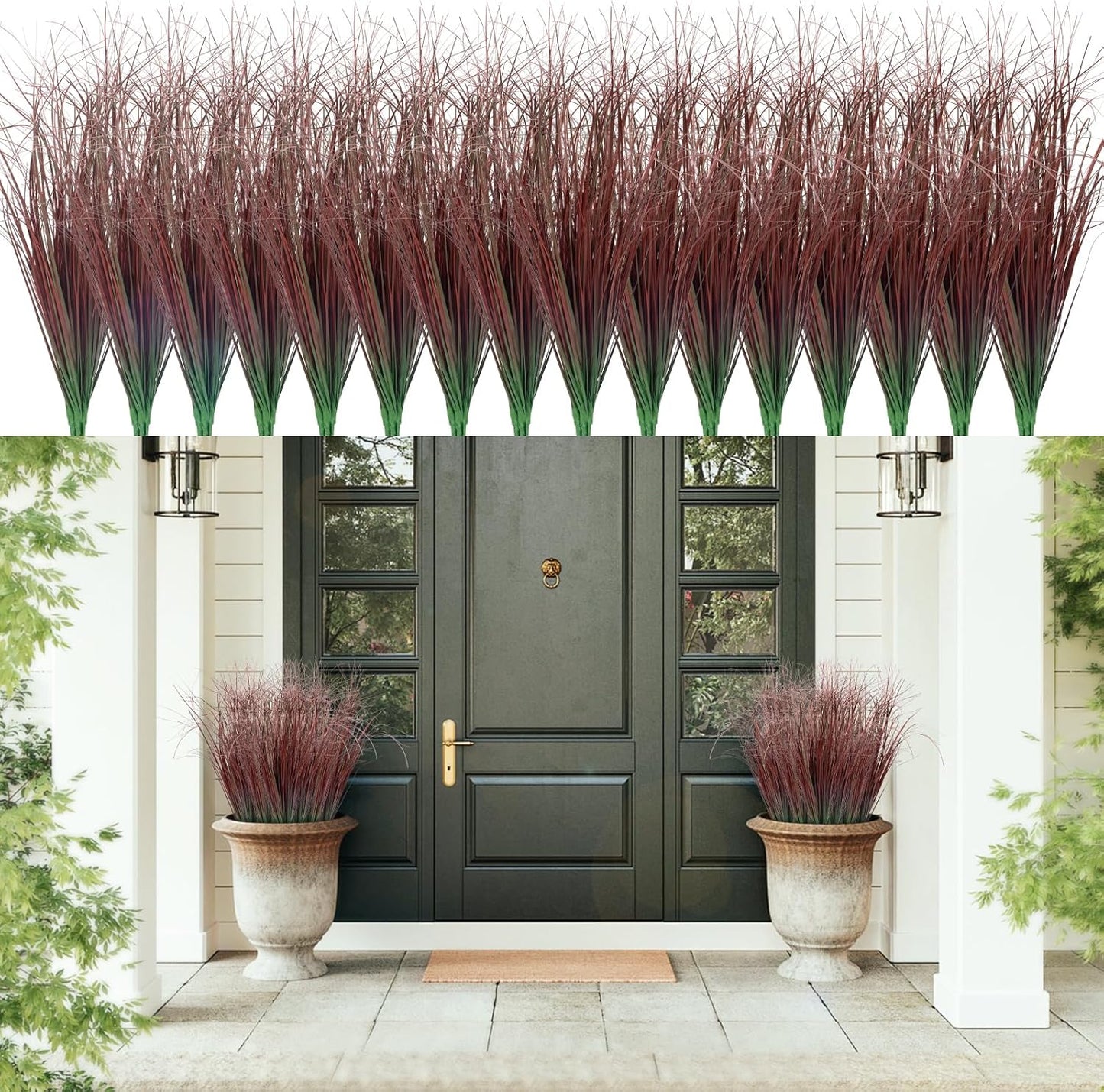 48Pcs Artificial Grass Plants, Faux Shrubs Wheat Grass, Artificial Tall Grasses Fake Plants for Outdoor Decor,Artificial Greenery Stems Weed for Room Indoor Home Decor（Red）