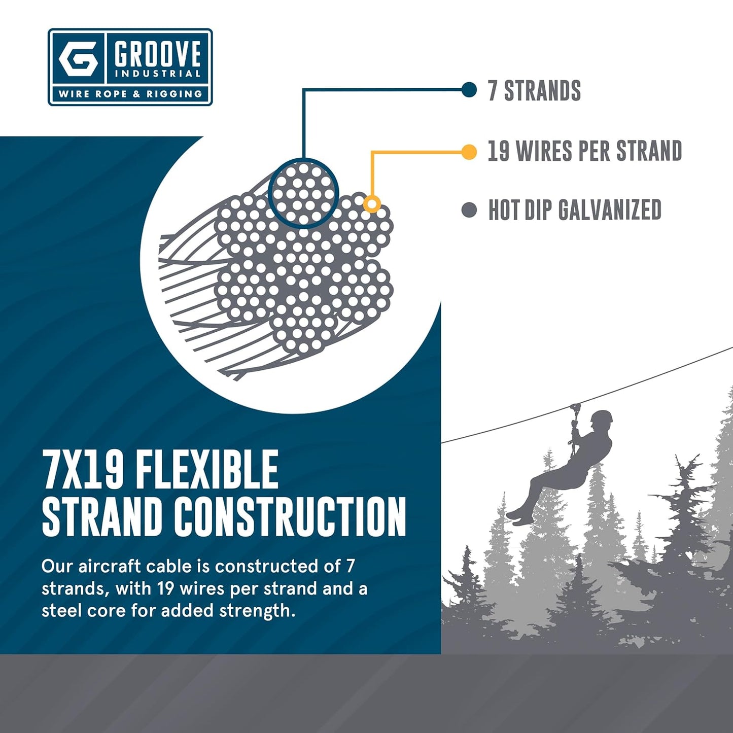 1/8’’ 7x19 Hot Dip Galvanized Aircraft Cable – Steel Wire Rope - 2500 Feet