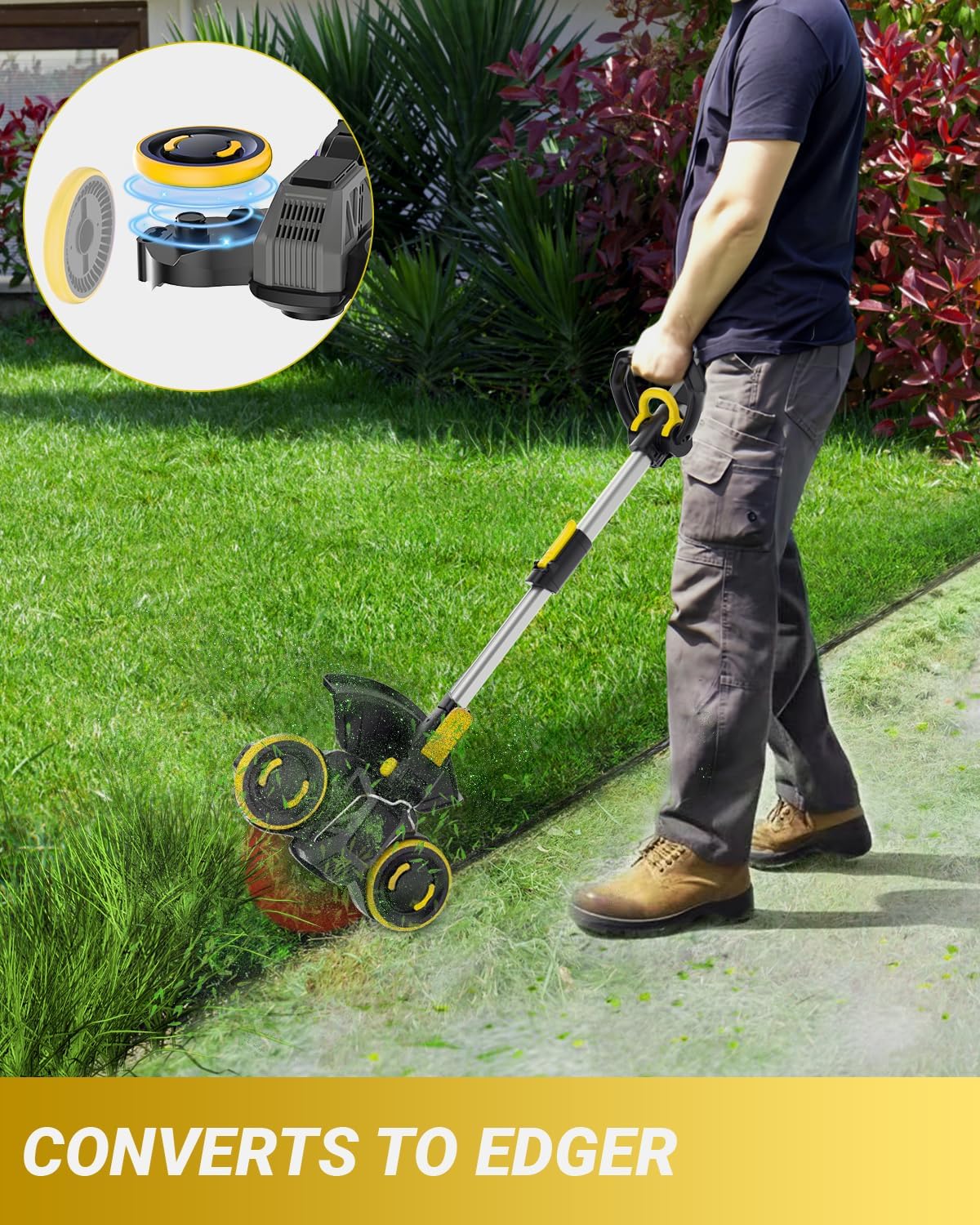 Cordless Weed Wacker with Brushless Motor, 10 Inch 3-in-1 Grass Trimmer& Edger & Lawn Mower with 4.0Ah Battery and Charger (One 4.0AH battry)