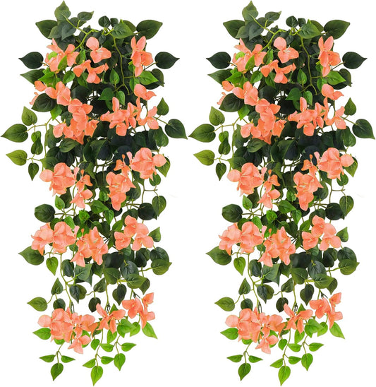 Artificial Hanging Flowers Bougainvillea, UV Resistant Fake Plastic Faux Flower Fabric Vine for Indoor Outdoor Garden Porch Eave Wedding Wall Décor Fall Decorations