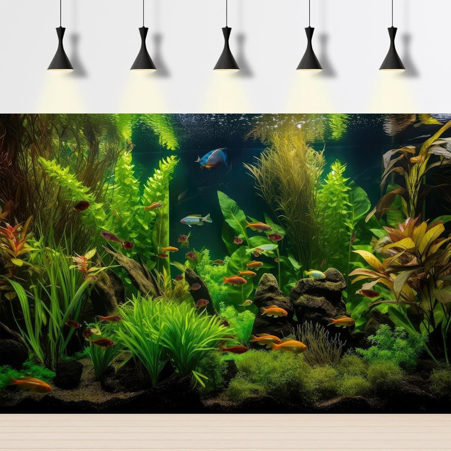 Aquarium Background Tropical Freshwater Colorful Fish Plants Fish Tank Background Tranquil Under The Sea Aquatic Plants Cork Redwood Root Lush Green Moss Reptile Tank Terrarium Background 48x18in