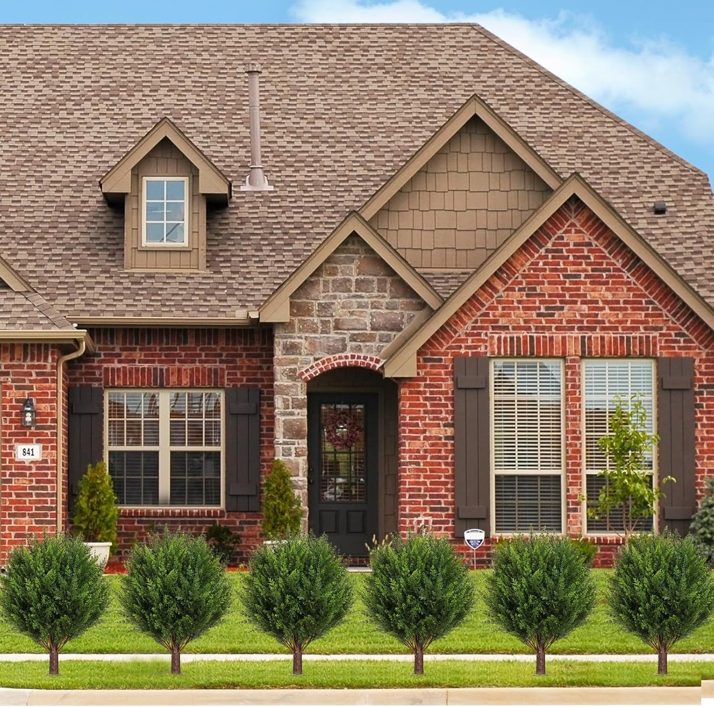 Artificial Cedar Shrub Ball Trees Two 15.8inch with Ground Spikes, can be Planted in The Ground and in pots, Outdoor Artificial Plants Resistant to UV Rays (4pcs)