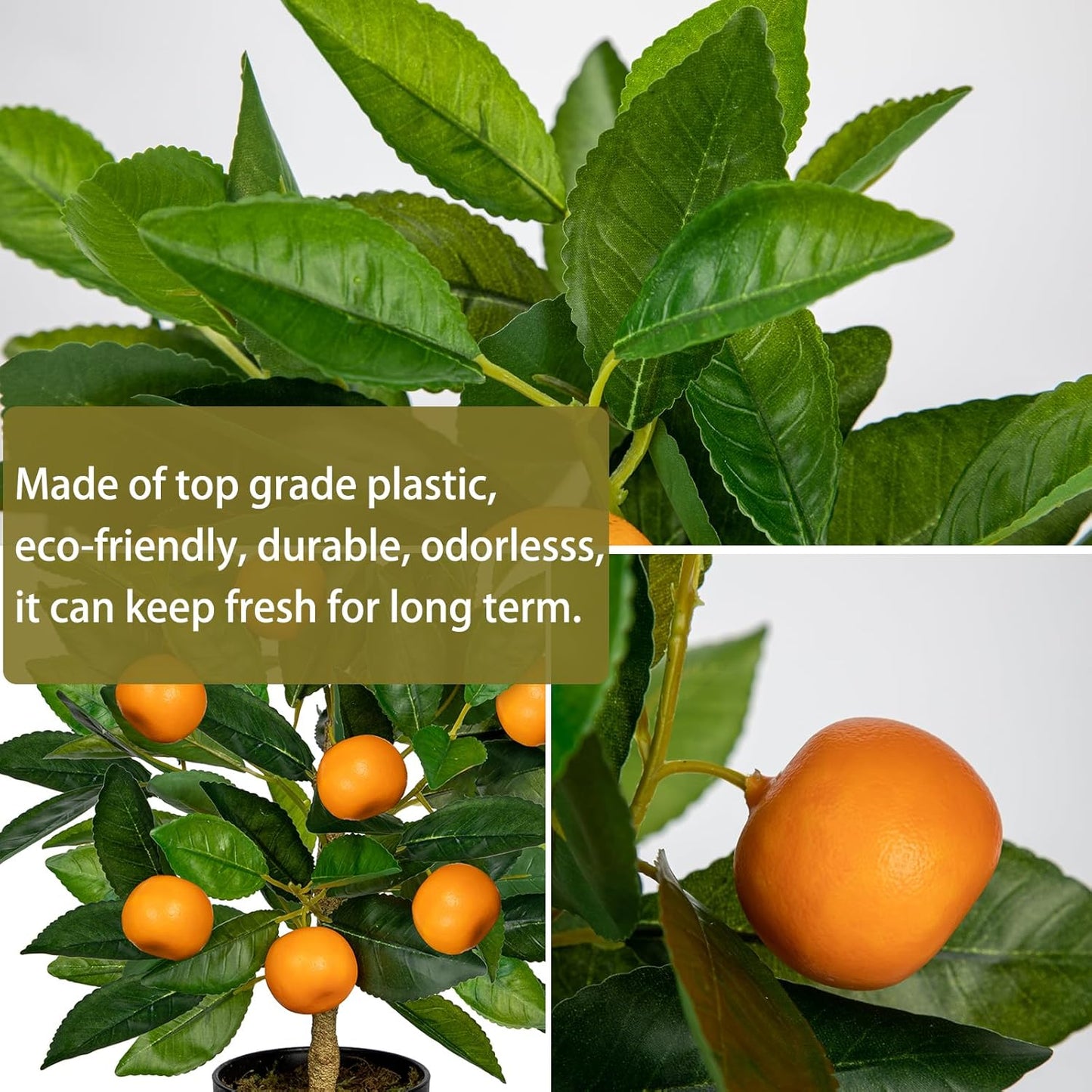 Artificial Potted Plants 15.7 inches Fake Orange Tree Artificial Citrus Fruit Plant with Black Pot Faux Plants Indoor for Home,Office, Living Room Table, Desk