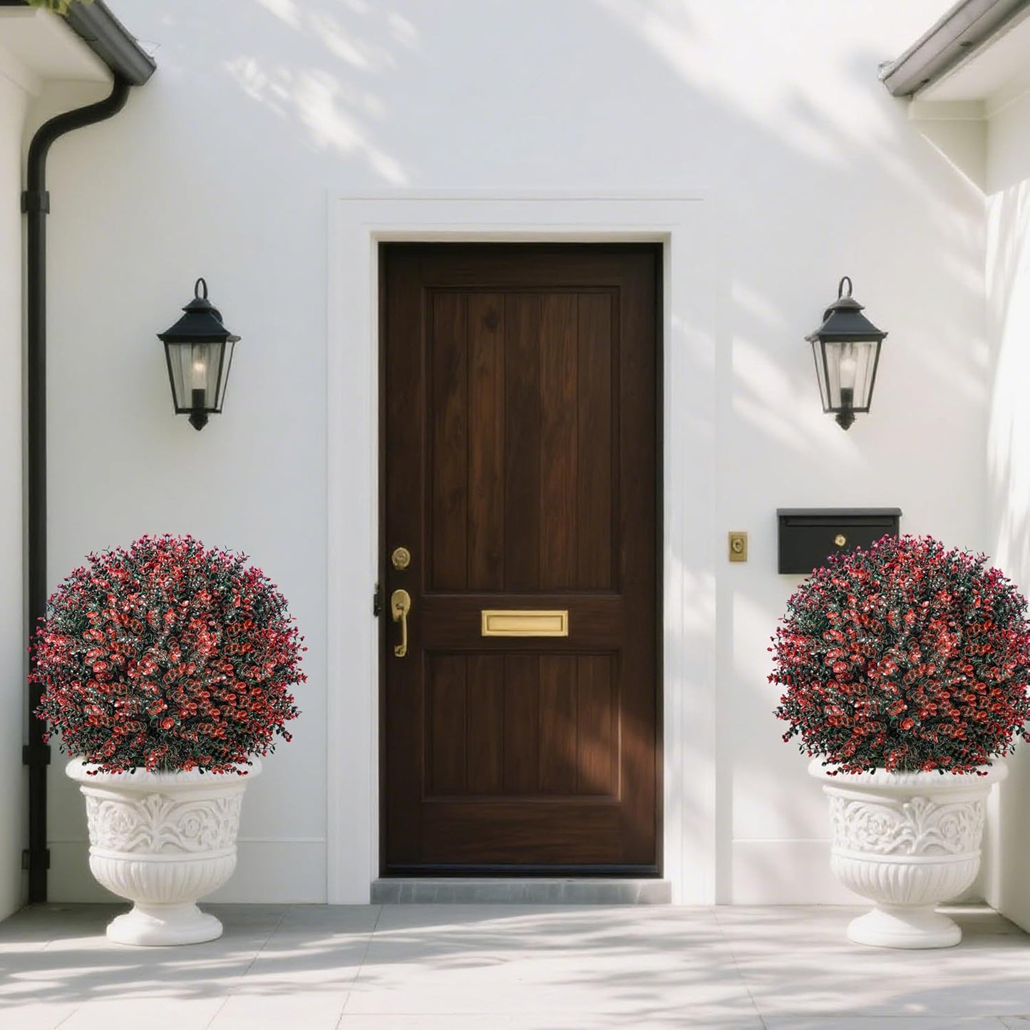 Fall Artificial Boxwood Topiary Ball Tree Bushes with Ground Spike, Set of 2 Outdoor Faux Shrub Topiary Ball, 24" UV Resistant Fake Boxwood Plants for Potted Planter,Indoor,Autumn