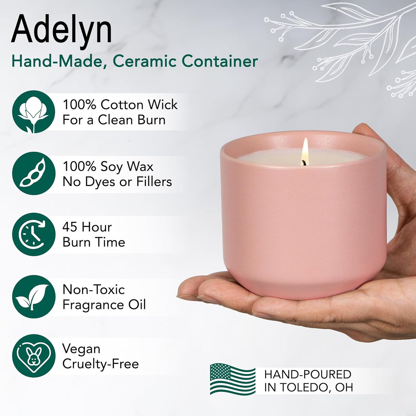 The Growing Candle, Coffee Scented, 8oz Ceramic Pot, Aromatherapy Candles, 100% Soy, Cream and Espresso Aroma for Home, Adelyn
