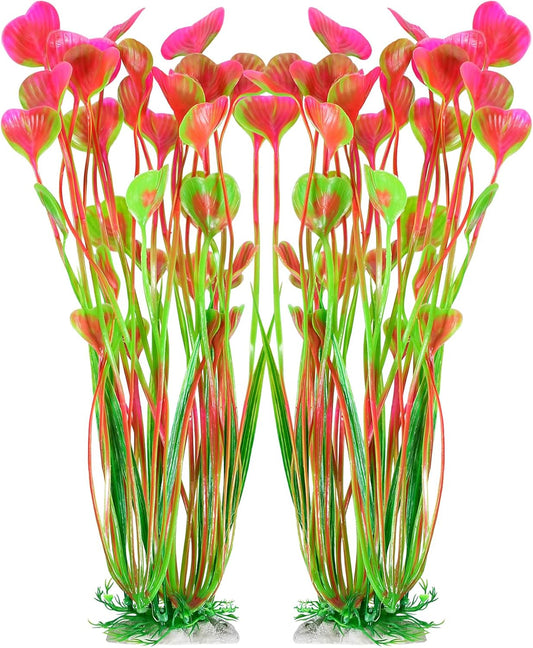 AQUANEAT Artificial Fish Tank Plants, Plastic Aquarium Accessories Large, 15.5 inch Pink Decorations, 2pcs