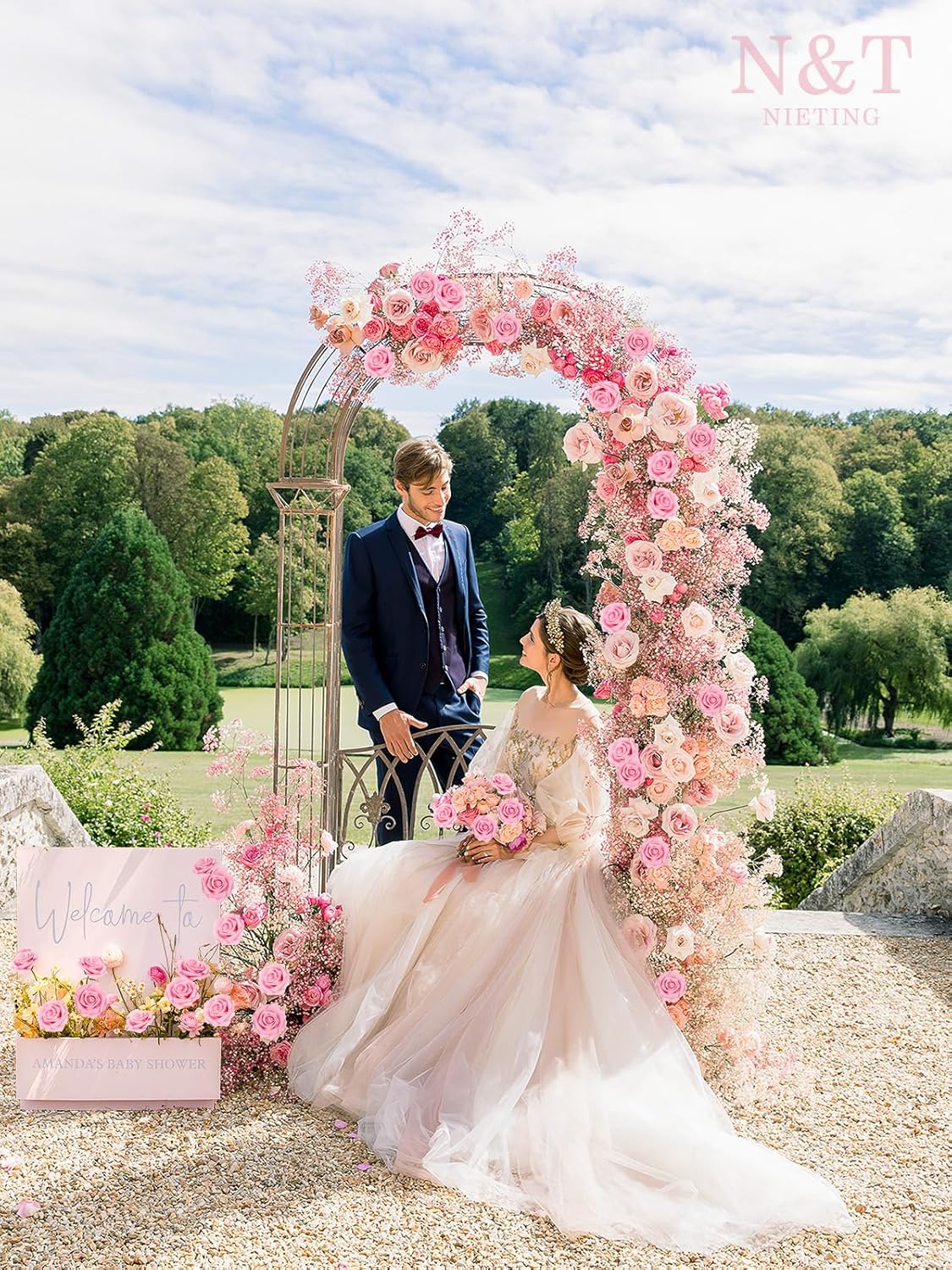 N&T NIETING Artificial Flowers Pink Roses, 50Pcs Fake Flowers Foam Roses with Stems for DIY Wedding Bridesmaid Bridal Bouquets Centerpieces Party Home Decoration Baby Shower