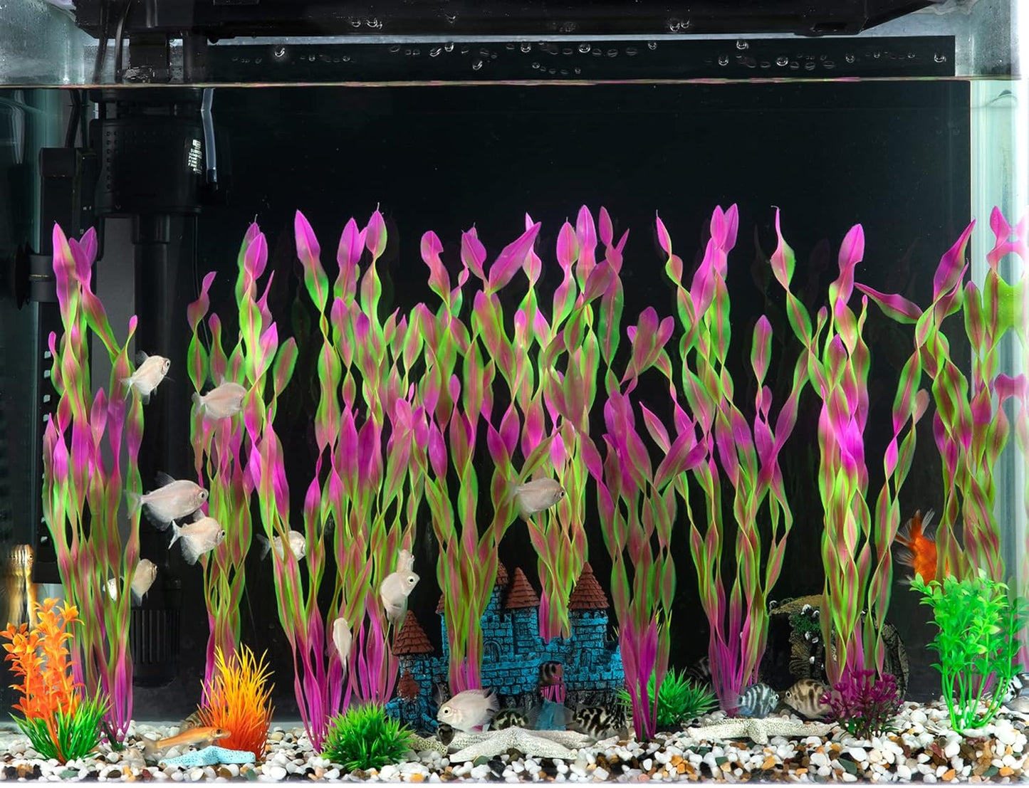 MyLifeUNIT Artificial Seaweed Water Plants for Aquarium, Plastic Fish Tank Plant Decorations 10 PCS (12 Inches Tall, Wine Red)