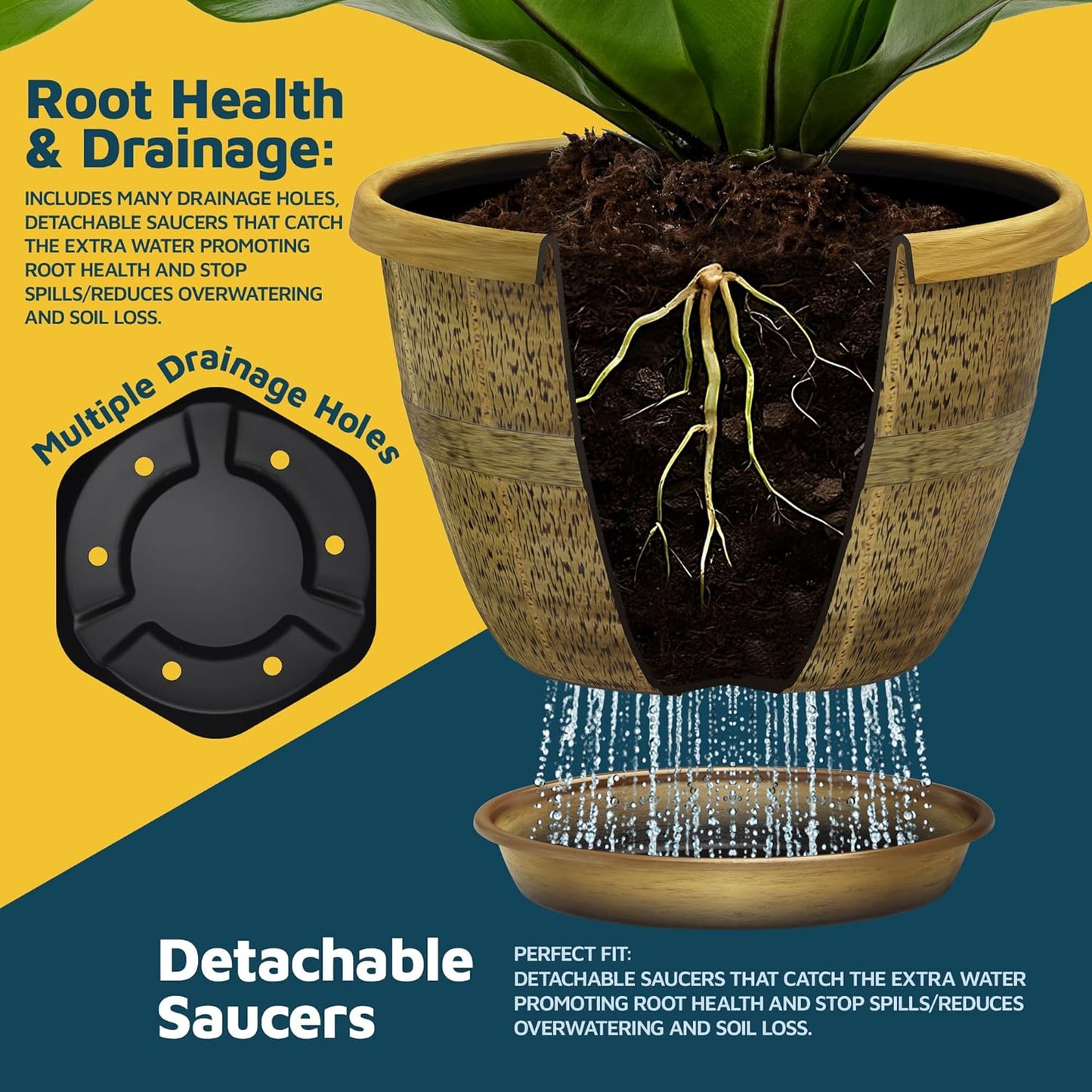 10-Inch Whiskey Barrel Planters Outdoor Pack of 5 - Durable Plastic Plant Pots for Indoor & Outdoor Use with Drainage & Saucer, Lightweight Rustic Barrel Planters for Flowers, Herbs & Small Plants