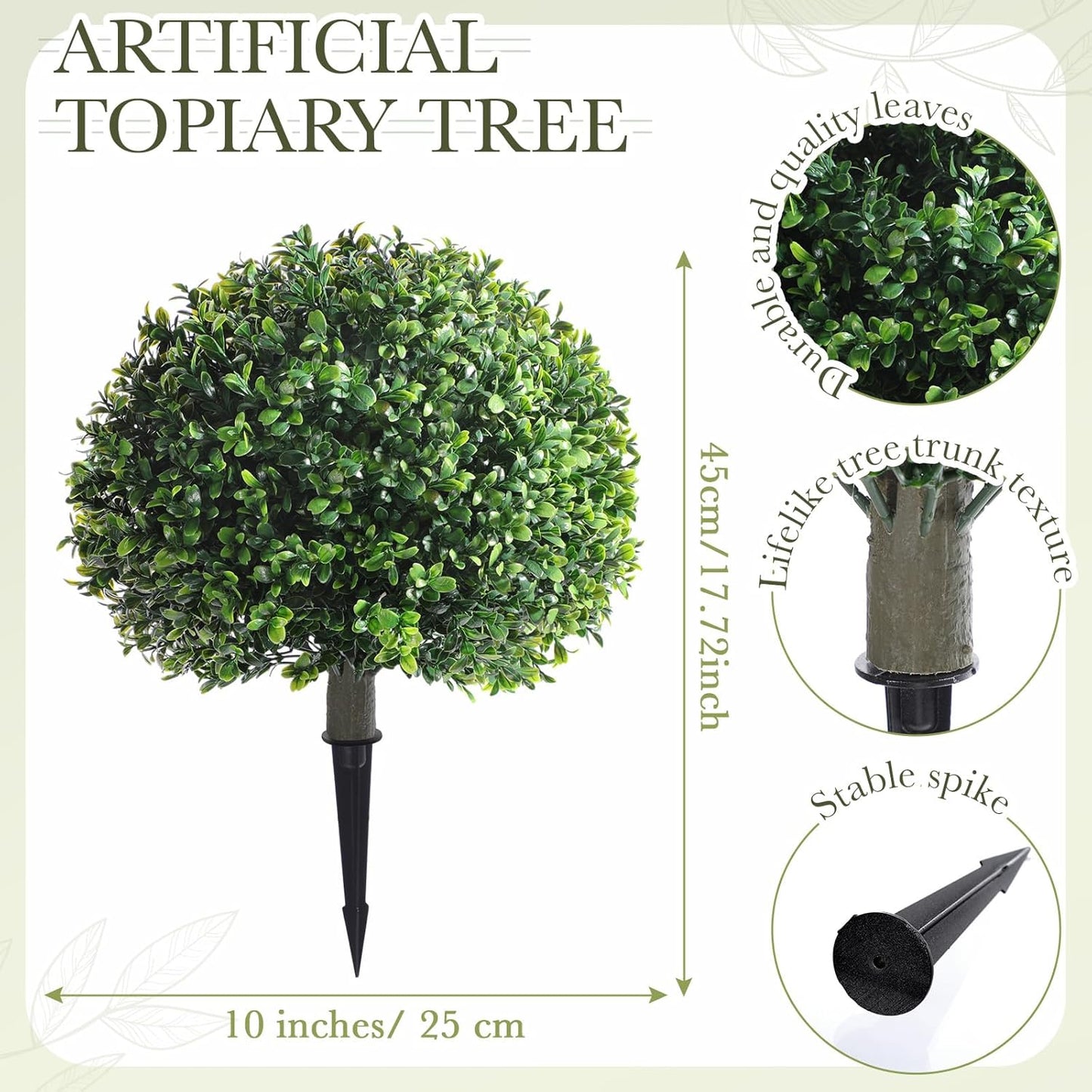 Yunlly 6 Pack 18" Artificial Boxwood Ball Bush Topiary Trees Fake Outdoor Plants, Realistic UV Resistance Faux Shrubs with Spike Greenery Topiary for Front Porch Garden Yard Patio Indoor (Green)